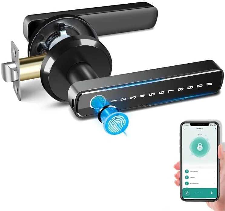 قفل هوشمند، دستگیره درب هوشمند، قفل اثر انگشت هوشمند با برنامه موبایل و کلید، دستگیره درب بلوتوثی با صفحه کلید، کار با الکسا نیاز به دروازه تویا اضافی برای درب های داخلی اتاق خواب هتل Airbnb (B)