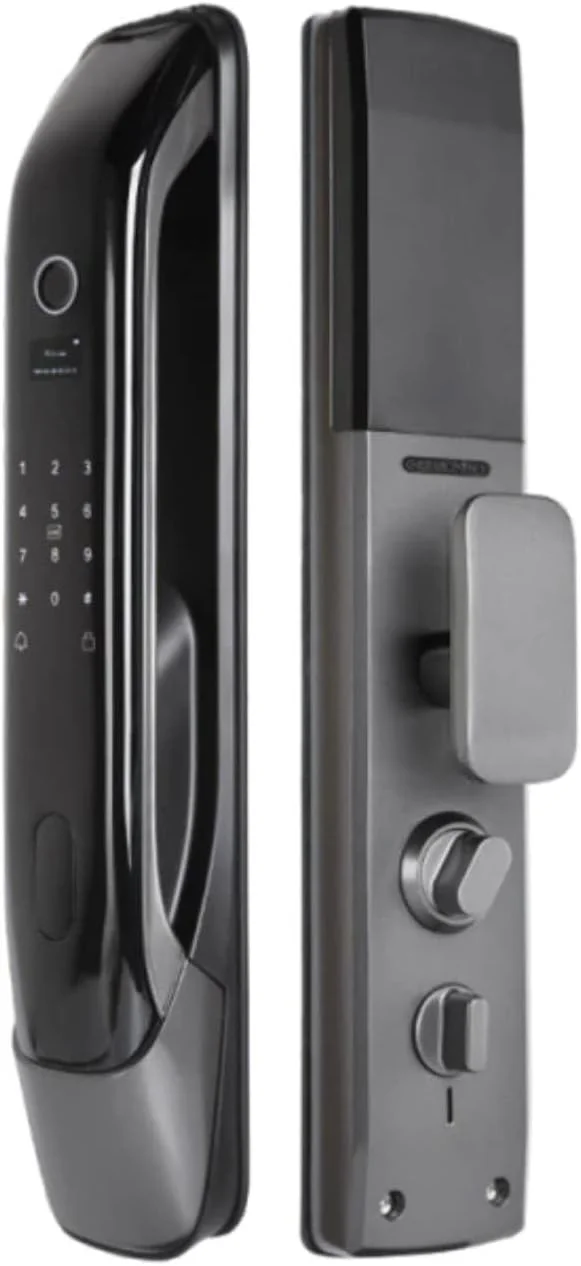 قفل درب دیجیتال هوشمند وای فای Eazyliv با برنامه Tuya، کارت هوشمند/رمز عبور/بدون کلید/حساسیت اثر انگشت بیومتریک عالی - طراحی لوکس برای خانه، هتل، دفتر (خاکستری)