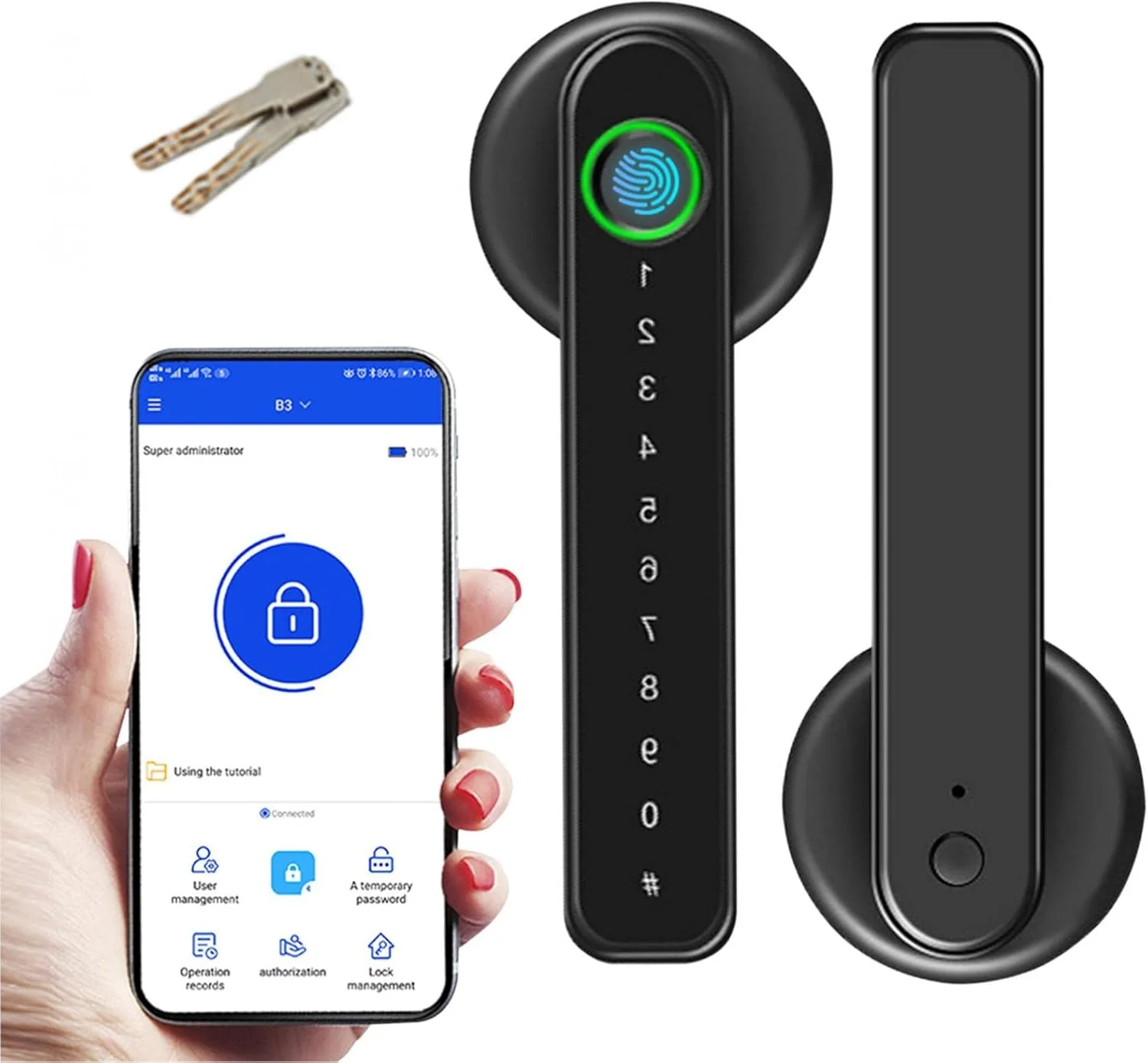 قفل درب هوشمند، قفل درب دیجیتال اثر انگشتی، اثر انگشت و صفحه لمسی بدون کلید، بلوتوث ایمن، نصب آسان، قفل درب دیجیتال عالی برای خانه، آپارتمان، هتل و دفتر