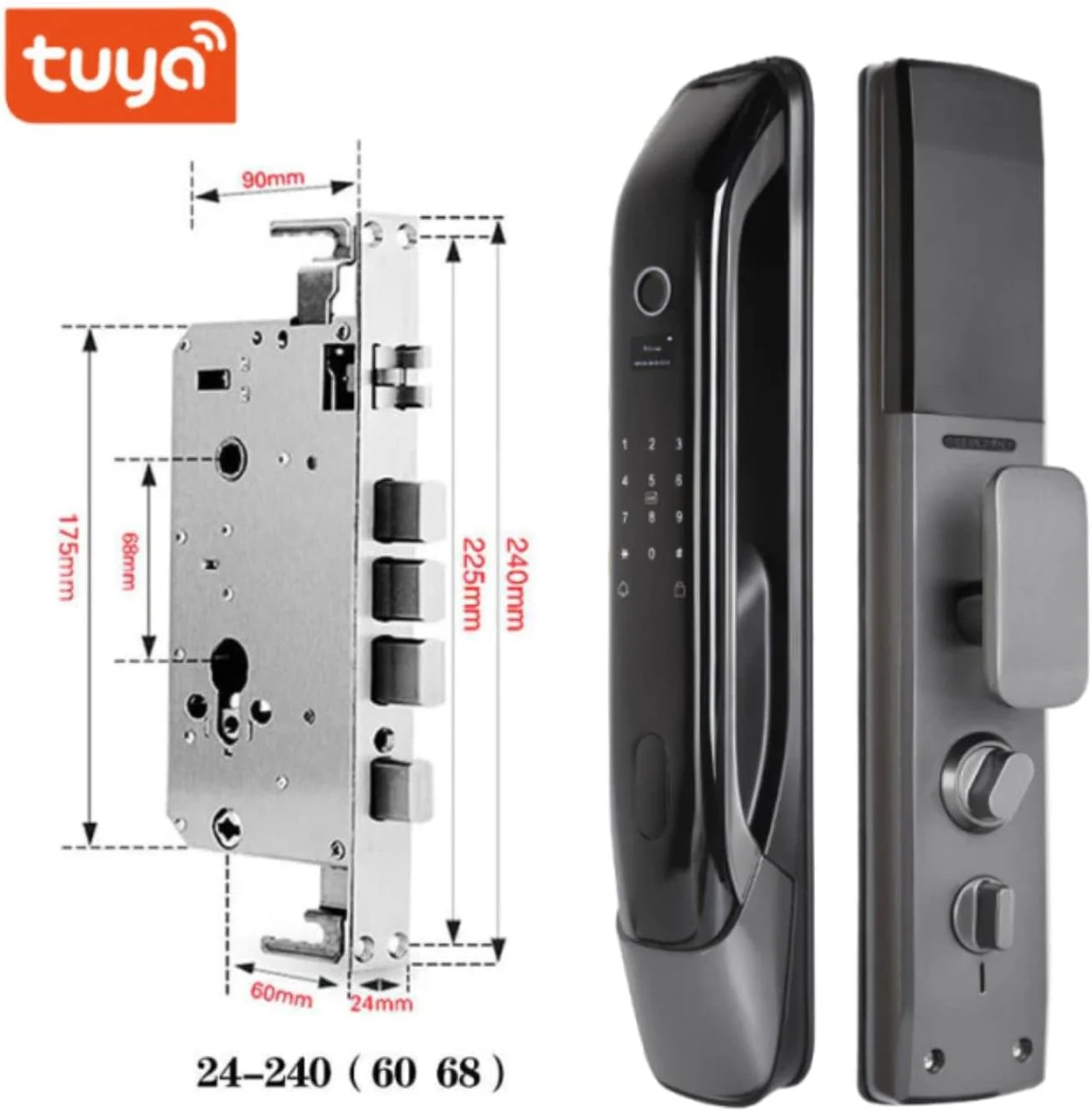 قفل درب دیجیتال هوشمند وای فای Eazyliv با برنامه Tuya، کارت هوشمند/رمز عبور/بدون کلید/حساسیت اثر انگشت بیومتریک عالی - طراحی لوکس برای خانه، هتل، دفتر (خاکستری)