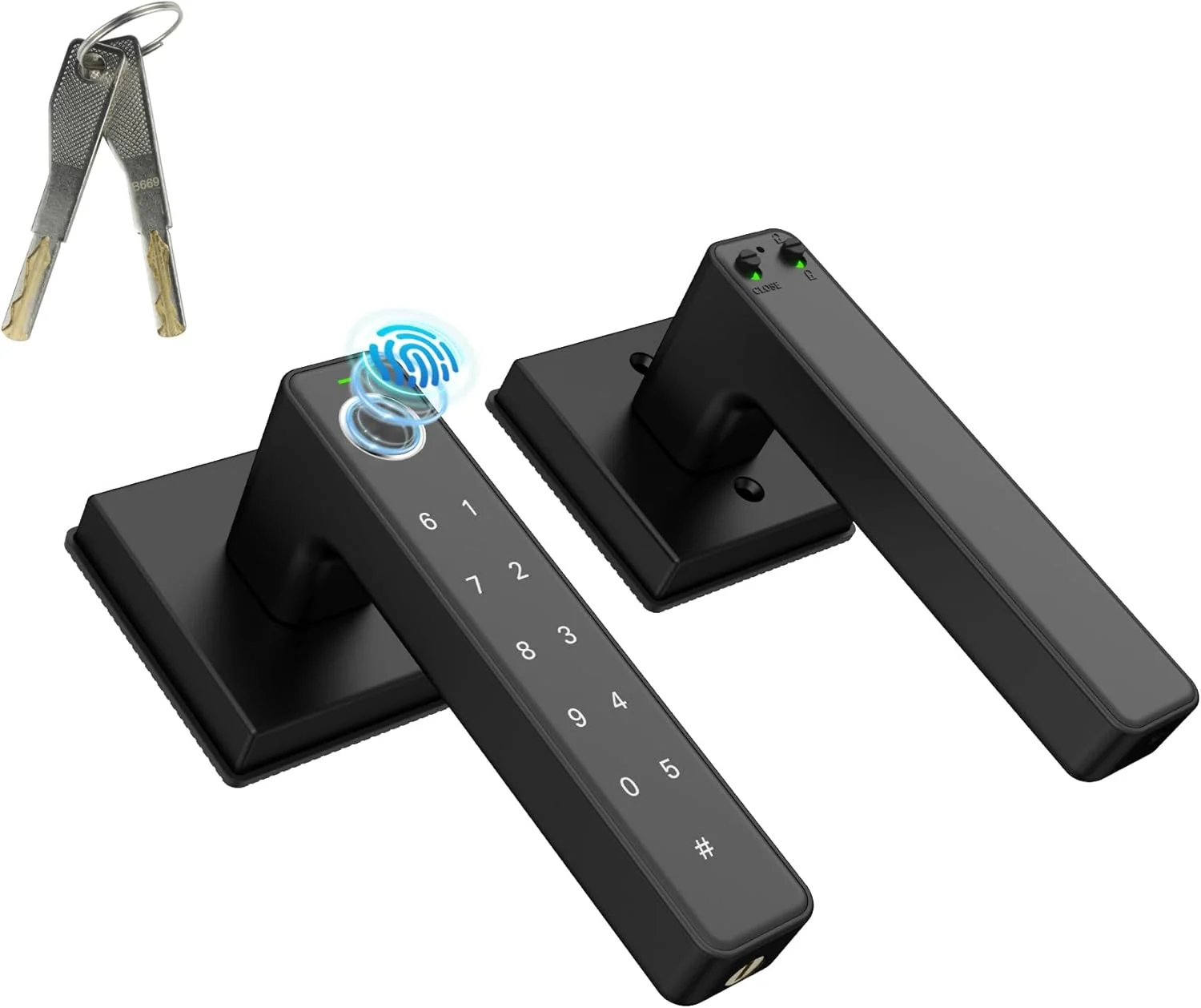 قفل درب هوشمند اثر انگشتی، قفل دستگیره درب بیومتریک با کد و 2 عدد کلید، لمس دیجیتال برای درب ورودی منزل، آپارتمان، اتاق خواب، دفتر کار، مشکی