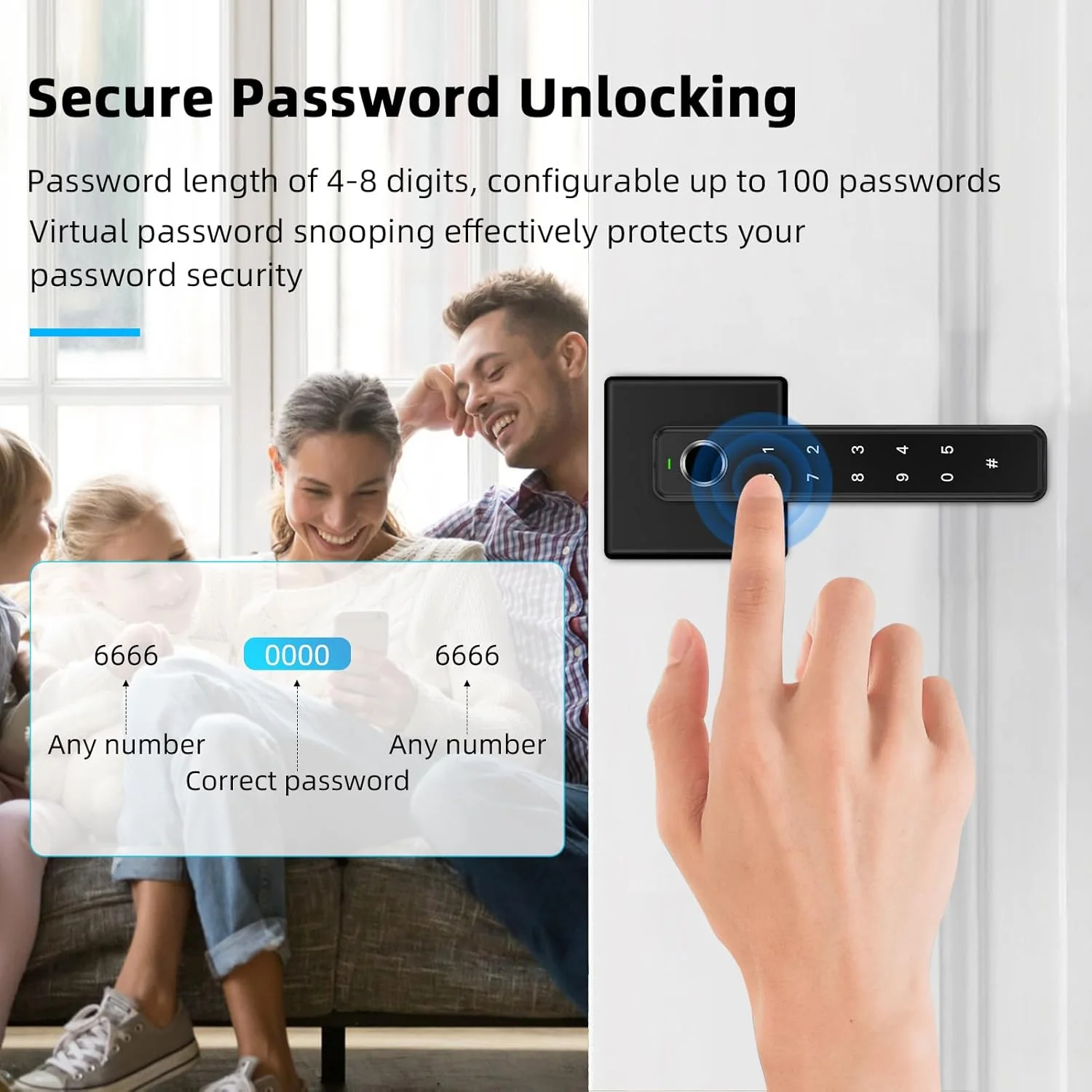 قفل درب هوشمند اثر انگشتی، قفل دستگیره درب بیومتریک با کد و 2 عدد کلید، لمس دیجیتال برای درب ورودی منزل، آپارتمان، اتاق خواب، دفتر کار، مشکی