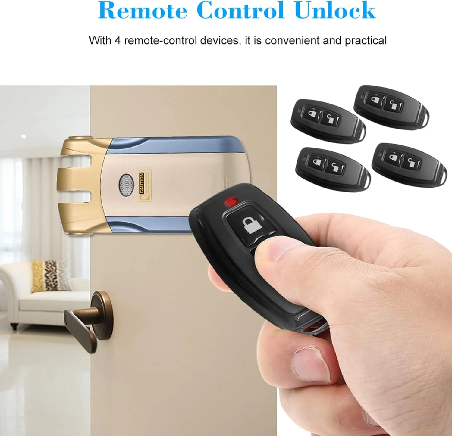 قفل هوشمند درب بدون کلید، کنترل از راه دور بیسیم، آلیاژ روی، به همراه 4 ریموت کنترل، سیستم امنیتی کنترل دسترسی ویلایی و اداری