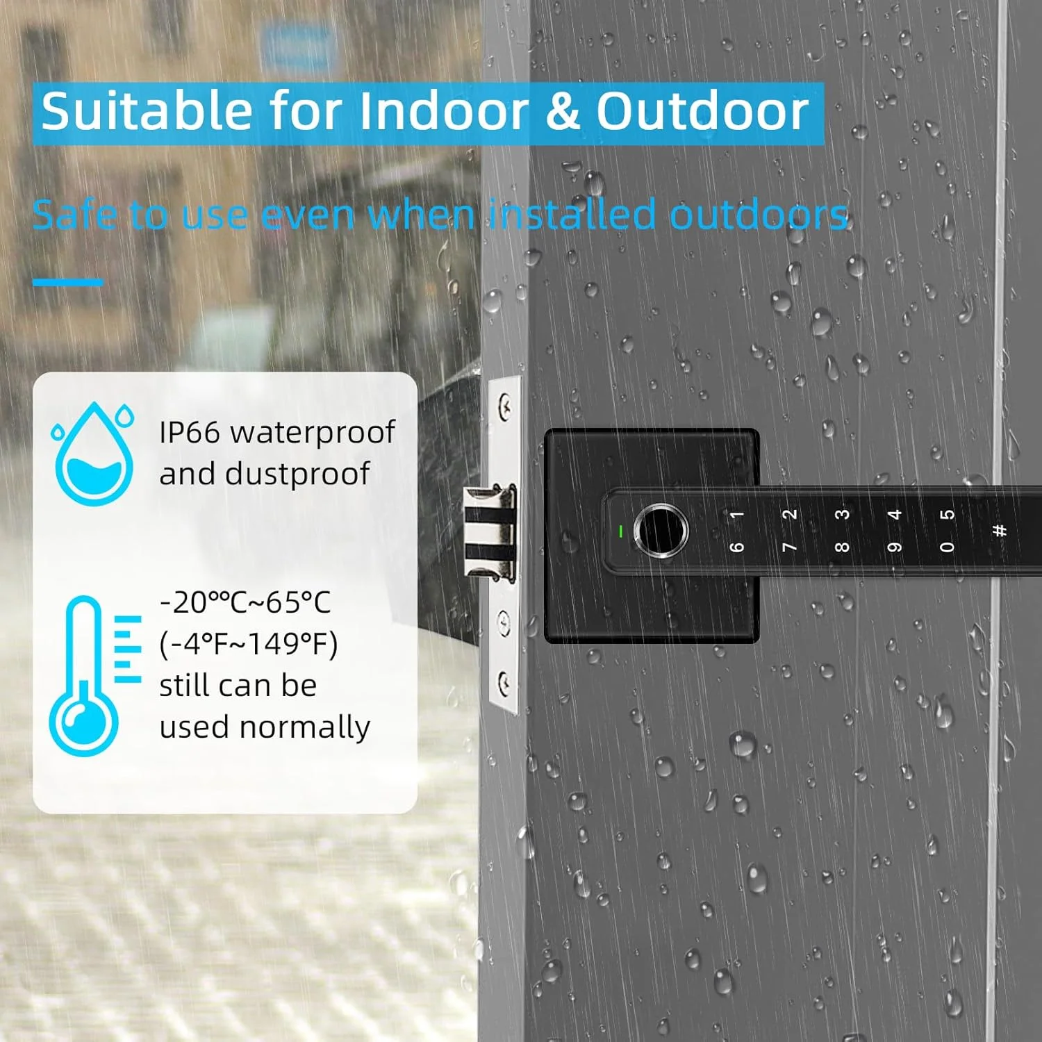 قفل درب هوشمند اثر انگشتی، قفل دستگیره درب بیومتریک با کد و 2 عدد کلید، لمس دیجیتال برای درب ورودی منزل، آپارتمان، اتاق خواب، دفتر کار، مشکی