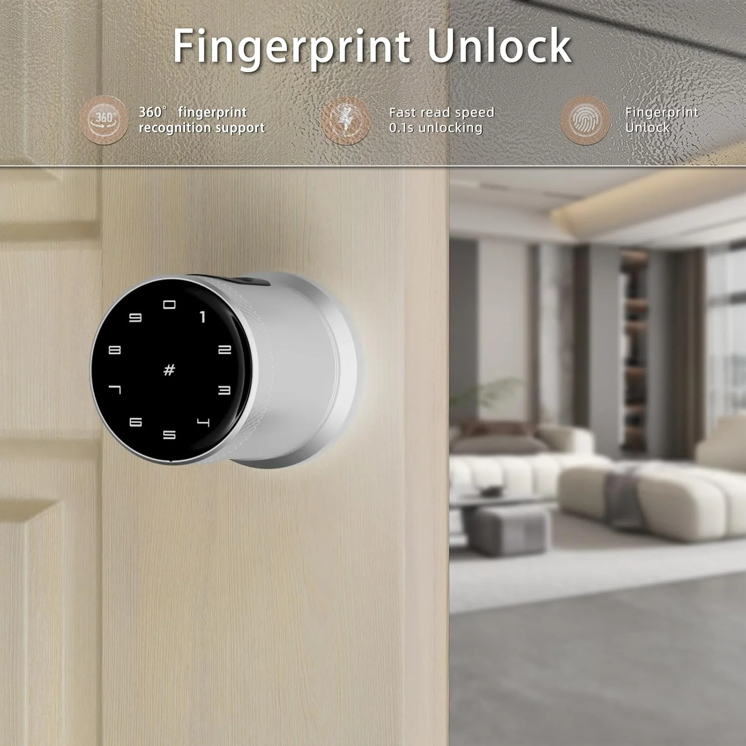 دستگیره قفل هوشمند، قفل اثر انگشت هوشمند درب، دستگیره درب با قفل هوشمند اپلیکیشن برای درب اتاق خواب، ورود بدون کلید، شارژ اضطراری، قفل بیومتریک عالی برای اتاق، گاراژ، دفتر، آپارتمان (8806، نقره ای)