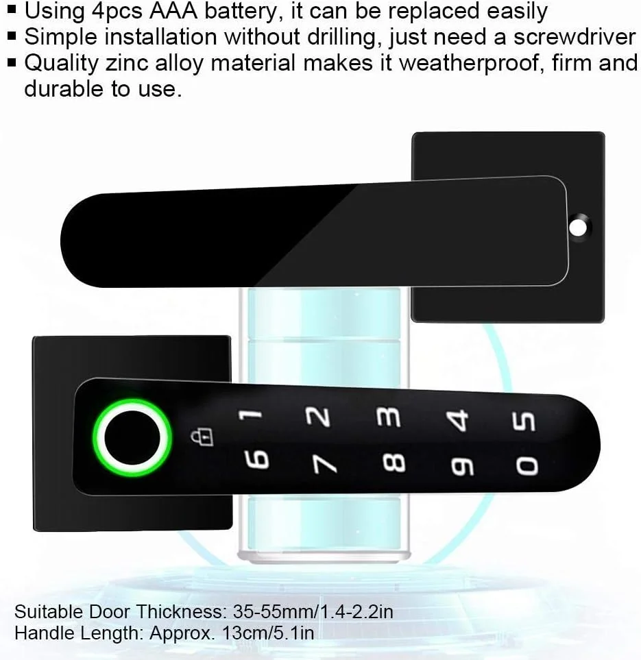 قفل درب اثر انگشتی، قفل درب الکترونیکی پشتیبانی از اثر انگشت، رمز عبور، قفل درب ایمنی ضد سرقت دیجیتال بیومتریک برای امنیت خانه