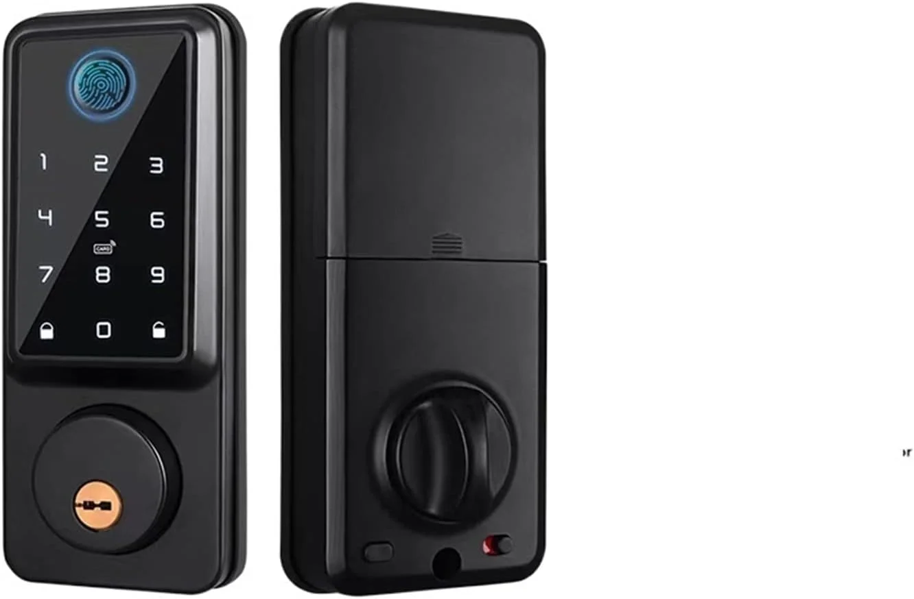 قفل درب اثر انگشتی تویا بلوتوثی دیجیتال الکترونیکی هوشمند، دستگیره درب اثر انگشتی بیومتریک بدون کلید، رمز عبور دیجیتال، دستگیره بالابر هوشمند برای قفل کردن درب منزل (قفل تی تی - مشکی)