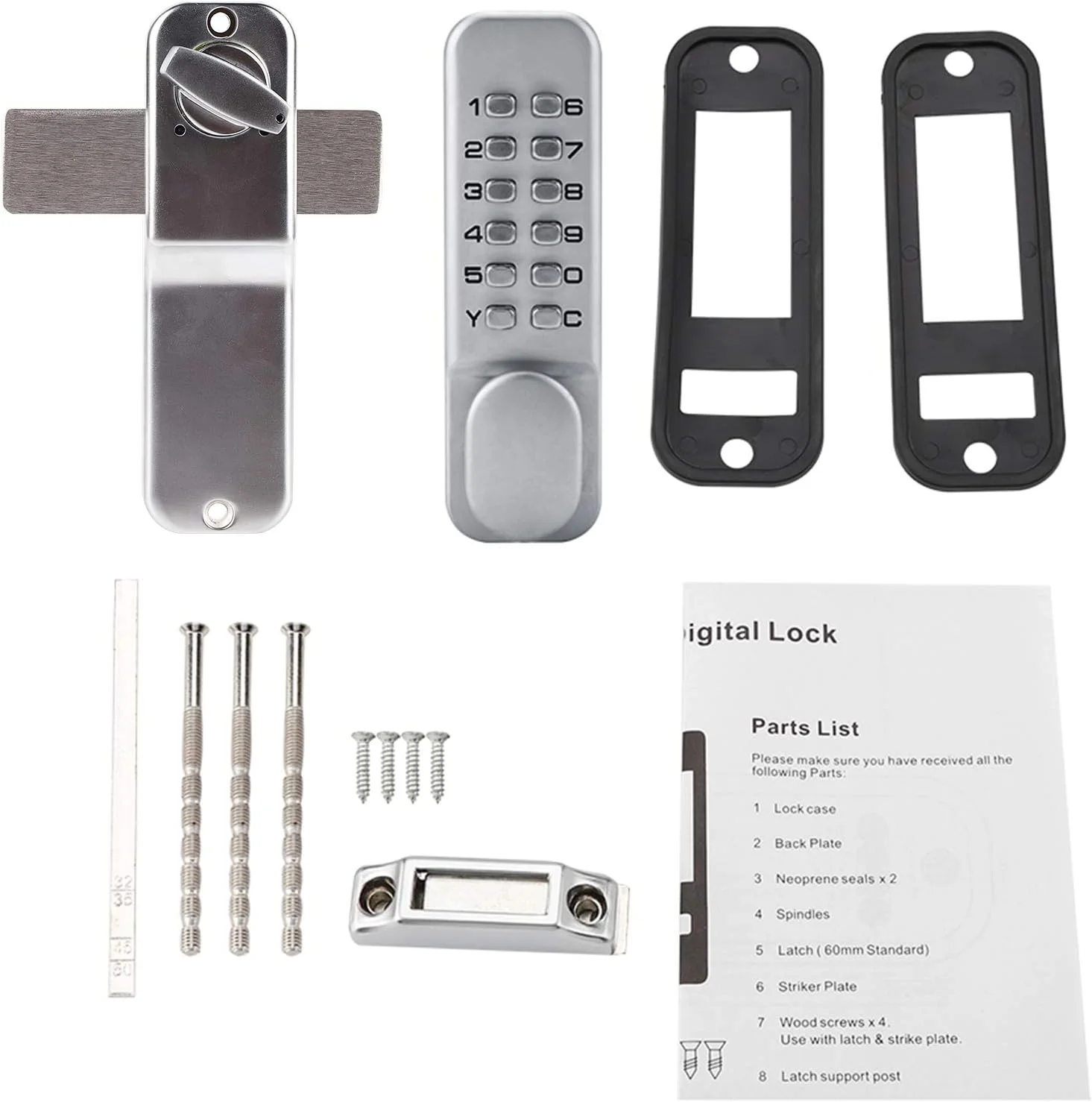 قفل درب ورودی بدون کلید، قفل زبانه دار با صفحه کلید دیجیتال ترکیبی و امنیت بالا