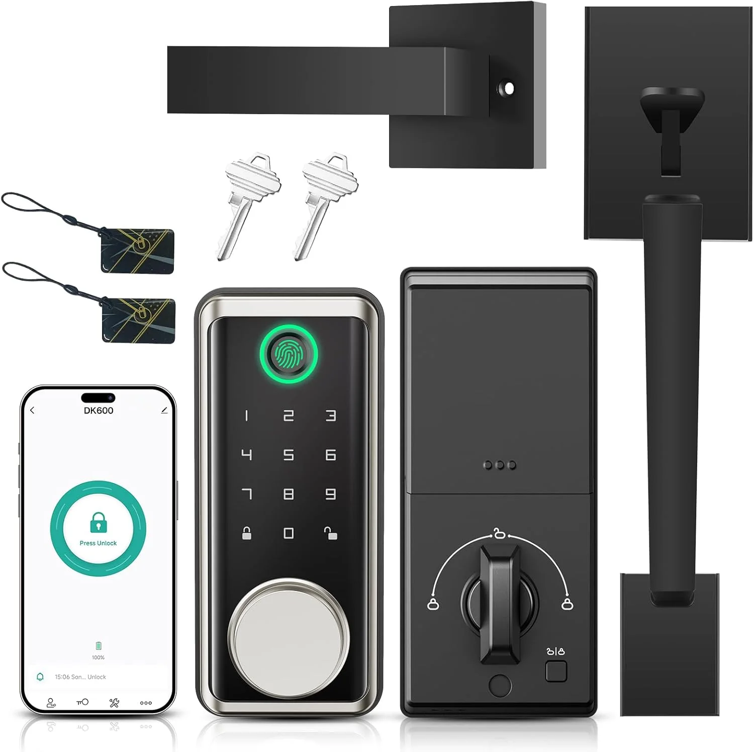 قفل درب ورودی بدون کلید با دستگیره، قفل هوشمند درب جلو، قفل دیجیتال درب با صفحه کلید، قفل کد دار درب با صفحه لمسی، سازگار با الکسا، نیکل ساتن