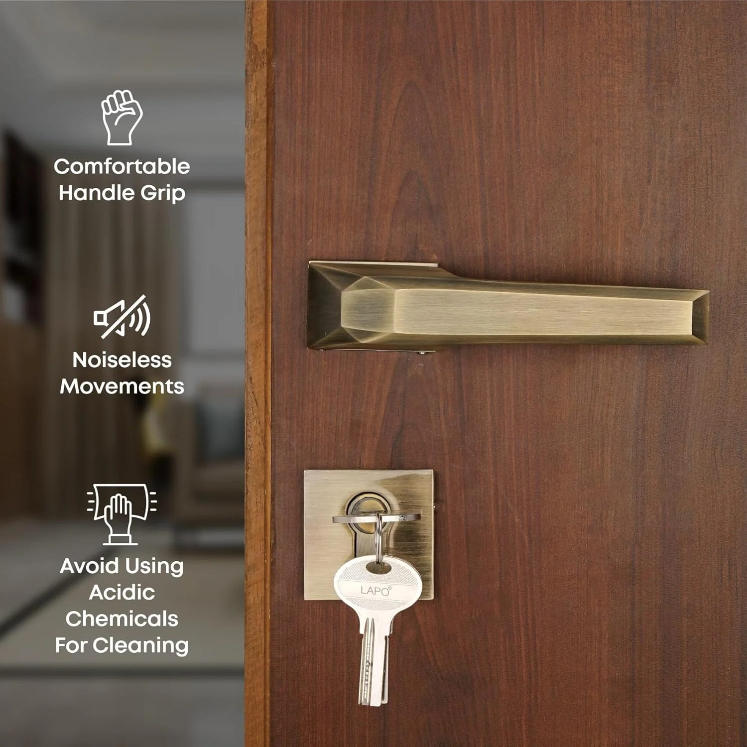 قفل درب LAPO برای درب اصلی/قفل درب برای اتاق خواب/قفل زبانه ای برای درب/ست دستگیره قفل درب با 3 کلید برنجی برای خانه/دفتر/هتل (پرداخت عتیقه) Ro-125