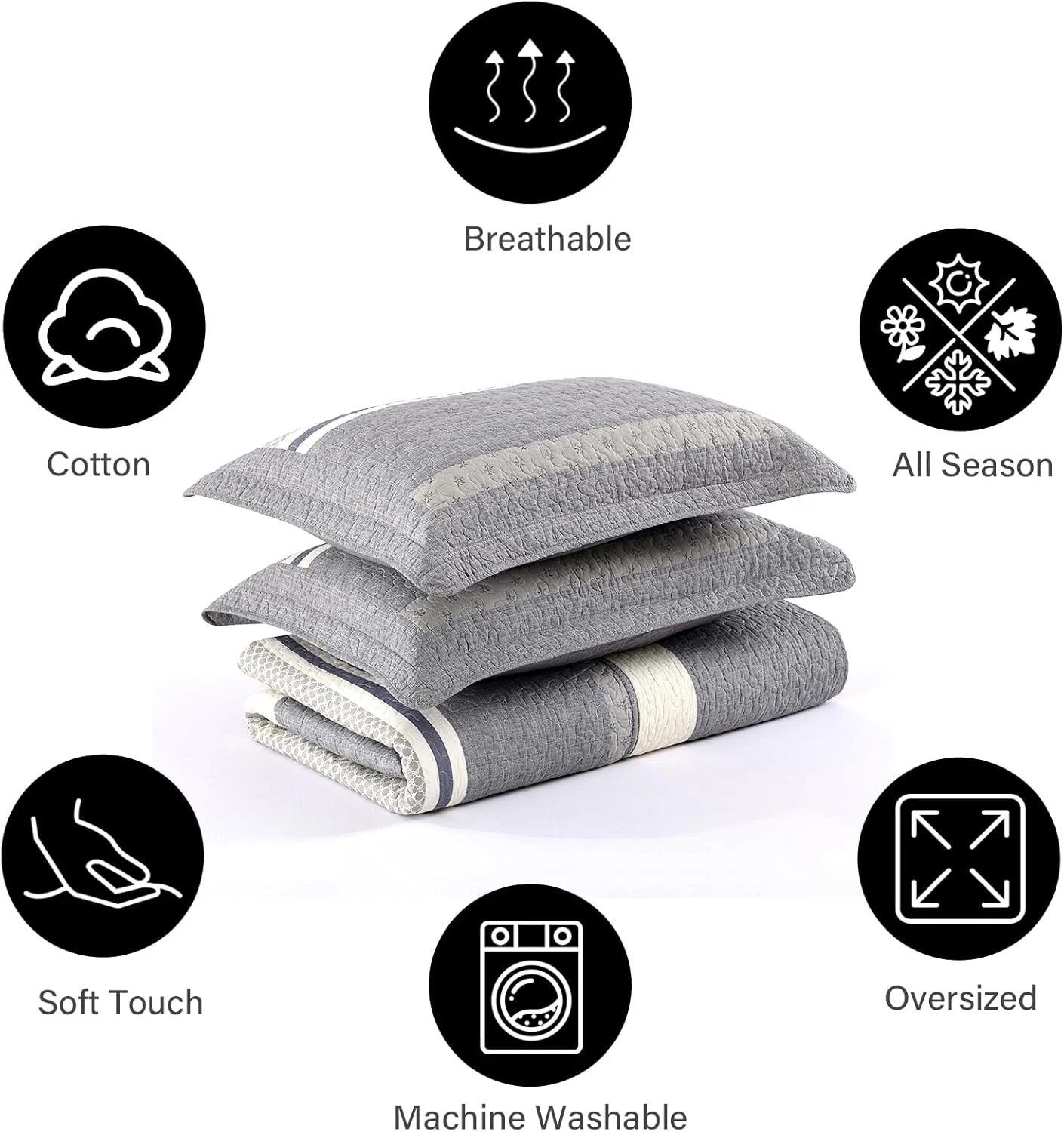 روتختی پنبه‌ای بسیار بزرگ پانگوشان، طرح گل‌دار دو رو، ست ملحفه لحاف‌دار سایز خیلی بزرگ، لحاف سبک وزن، خاکستری