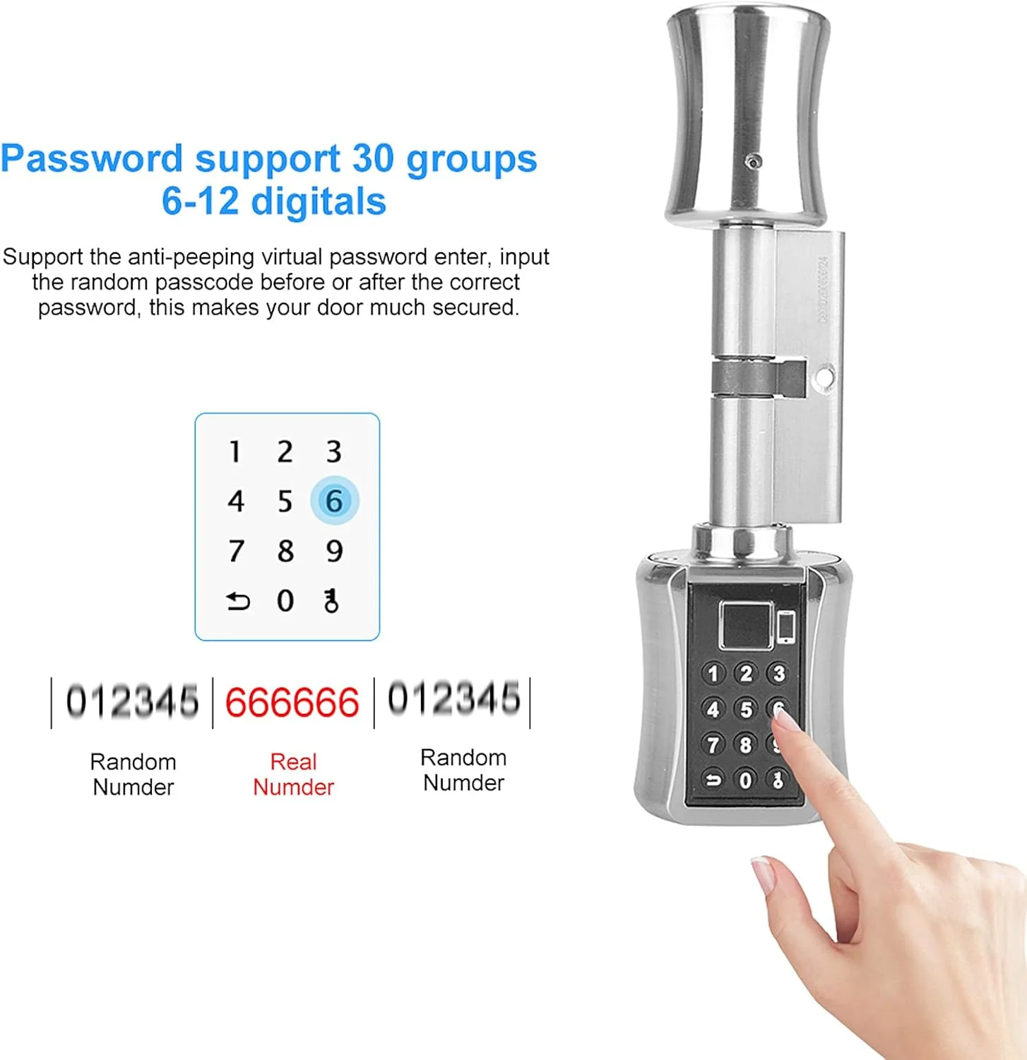 قفل سیلندر هوشمند Morelian با برنامه Tuya، قفل درب اثر انگشتی الکترونیکی بدون کلید، قفل دیجیتال BT، کد ضد سرقت، هسته قفل درب امنیتی با کلید، قفل برقی