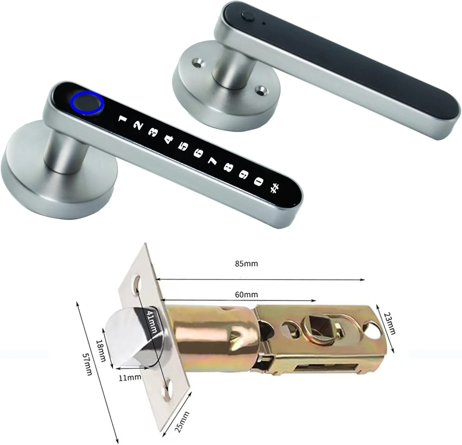 دستگیره قفل اثر انگشتی هوشمند برای خانه، آپارتمان، دارای کلید، قفل دیجیتال، صفحه کلید، ورود بدون کلید، دستگیره بالابر الکترونیکی برای قفل کردن