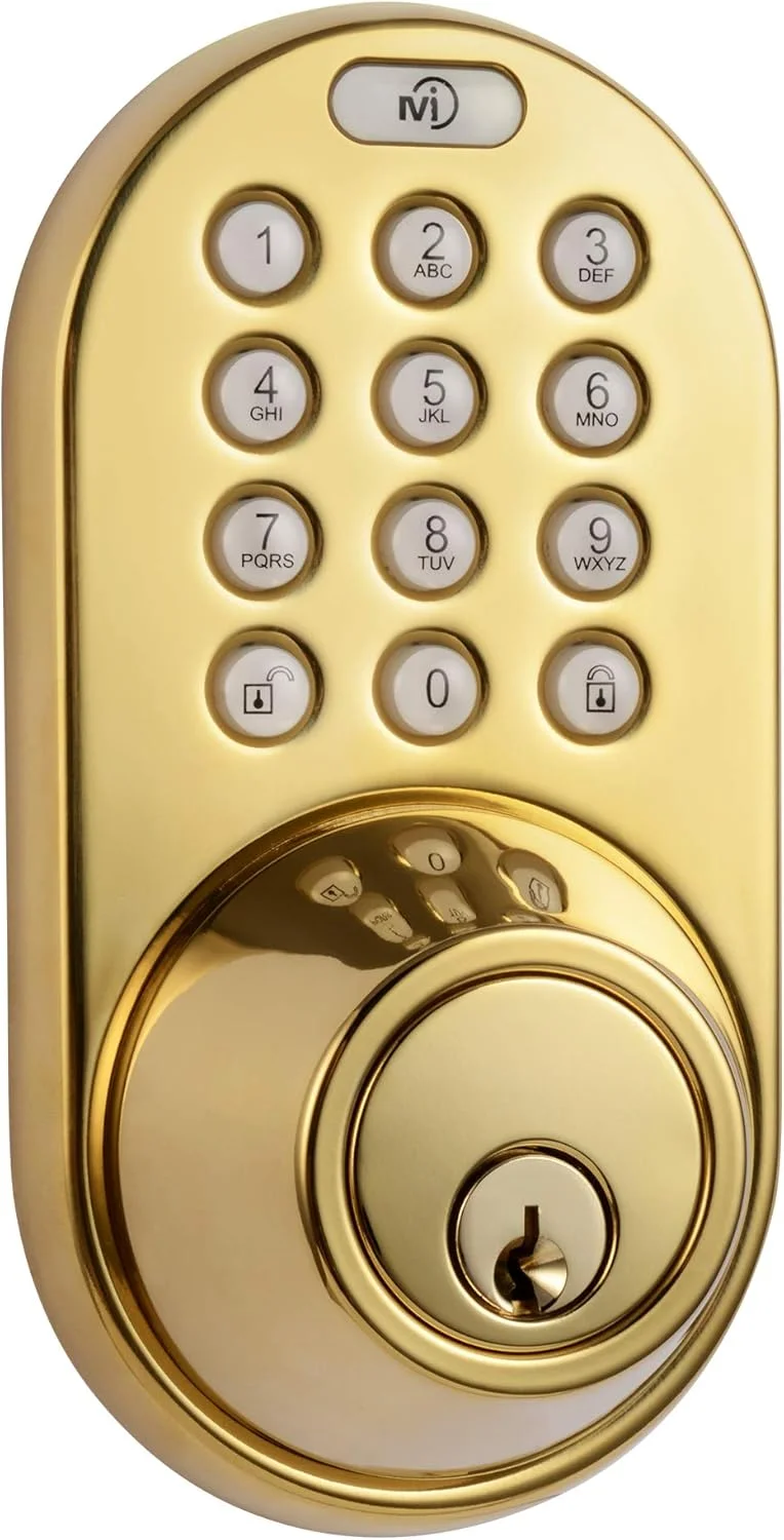 قفل درب بدون کلید MiLocks DF-02P با صفحه کلید دیجیتال الکترونیکی، برنجی براق، زرد