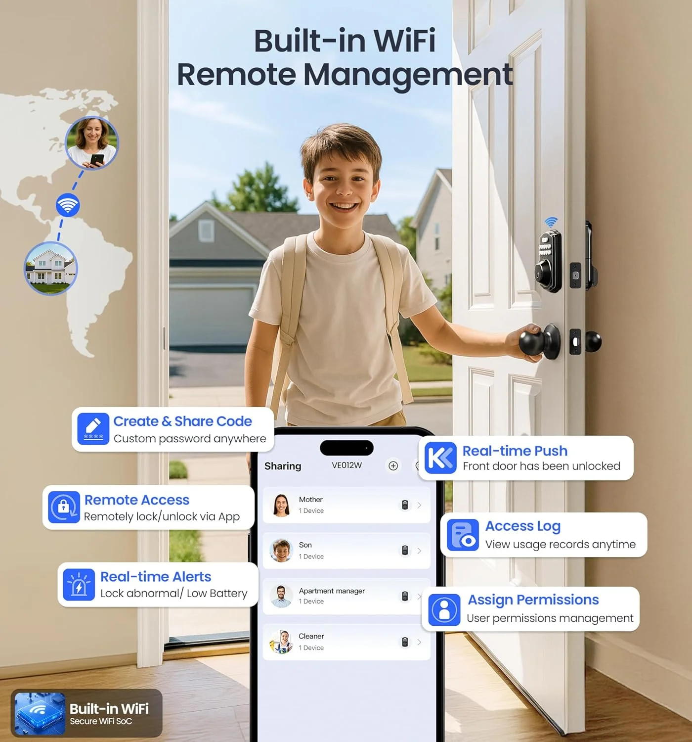 قفل درب هوشمند اثر انگشتی وای فای Veise VE012W برای درب ورودی، کنترل از راه دور با اپلیکیشن، قفل دیجیتال بدون کلید، قفل ددبولت صفحه کلید با کد، مشکی مات قفل درب هوشمند اثر انگشتی وای فای Veise VE012W برای درب ورودی، کنترل از راه دور با اپلیکیشن، قفل دیجیتال بدون کلید، قفل ددبولت صفحه کلید با کد، مشکی مات