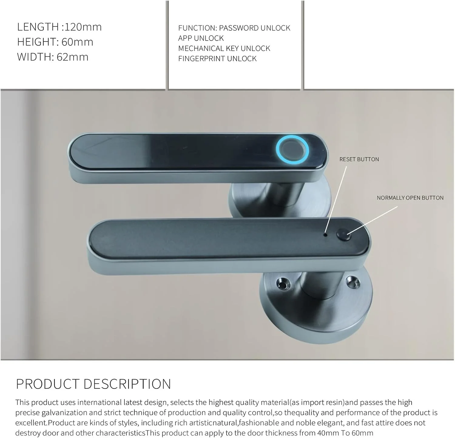 قفل اثر انگشتی درب، بلوتوثی، دیجیتال، الکترونیکی، هوشمند. قفل درب بیومتریک اثر انگشتی، دستگیره بدون کلید دیجیتال، رمز عبور، مناسب خانه هوشمند، دستگیره بالابر برای قفل کردن (1)