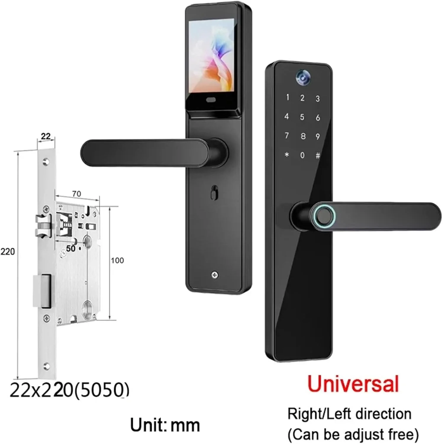قفل درب هوشمند، قفل دیجیتال الکترونیکی هوشمند و ضدآب IP66 با صفحه کلید برای درب ورودی برای ضخامت درب 35-100 میلی متر (22X220(5050))