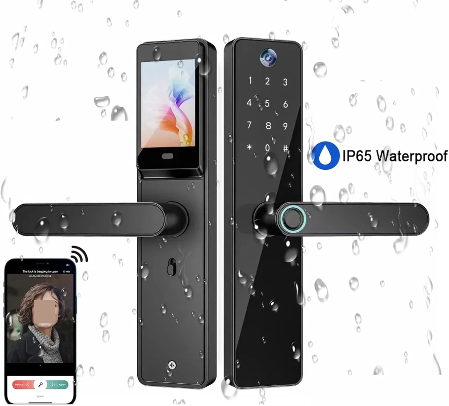 قفل درب هوشمند، قفل دیجیتال الکترونیکی هوشمند و ضدآب IP66 با صفحه کلید برای درب ورودی برای ضخامت درب 35-100 میلی متر (22X220(5050))