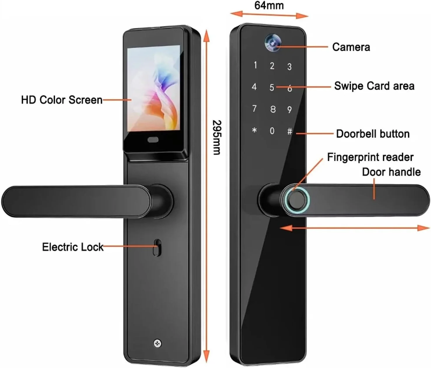 قفل درب هوشمند، قفل دیجیتال الکترونیکی هوشمند و ضدآب IP66 با صفحه کلید برای درب ورودی برای ضخامت درب 35-100 میلی متر (22X220(5050))