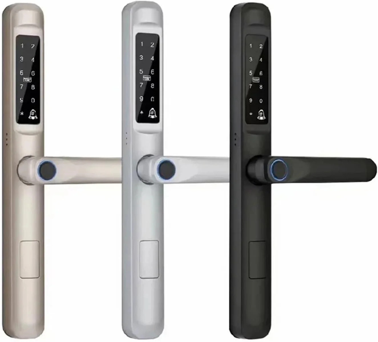 قفل درب هوشمند، قفل درب دیجیتال الکترونیکی اثر انگشتی ضد آب، قفل بدون کلید کارت RFID برای درب آلومینیومی/کشویی (طلایی، 3085) قفل درب هوشمند، قفل درب دیجیتال الکترونیکی اثر انگشتی ضد آب، قفل بدون کلید کارت RFID برای درب آلومینیومی/کشویی (طلایی، 3085)