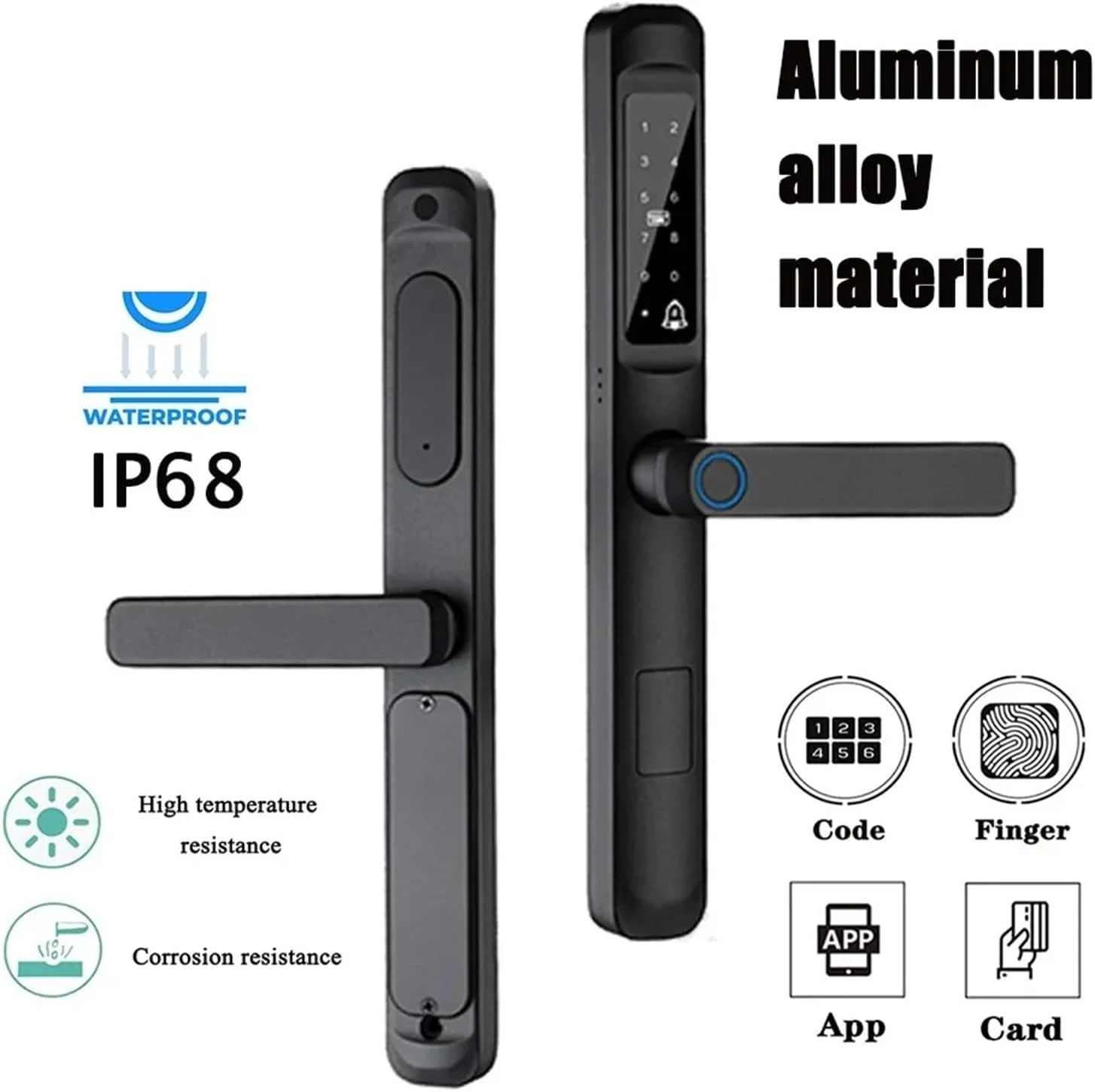 قفل درب هوشمند، قفل درب دیجیتال الکترونیکی اثر انگشتی ضد آب، قفل بدون کلید کارت RFID برای درب های آلومینیومی/کشویی (نقره ای، 3085)