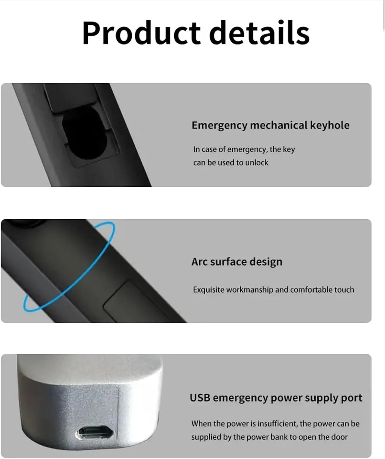 قفل درب هوشمند، قفل درب دیجیتال الکترونیکی اثر انگشتی ضد آب، قفل بدون کلید کارت RFID برای درب های آلومینیومی/کشویی (نقره ای، 3085)