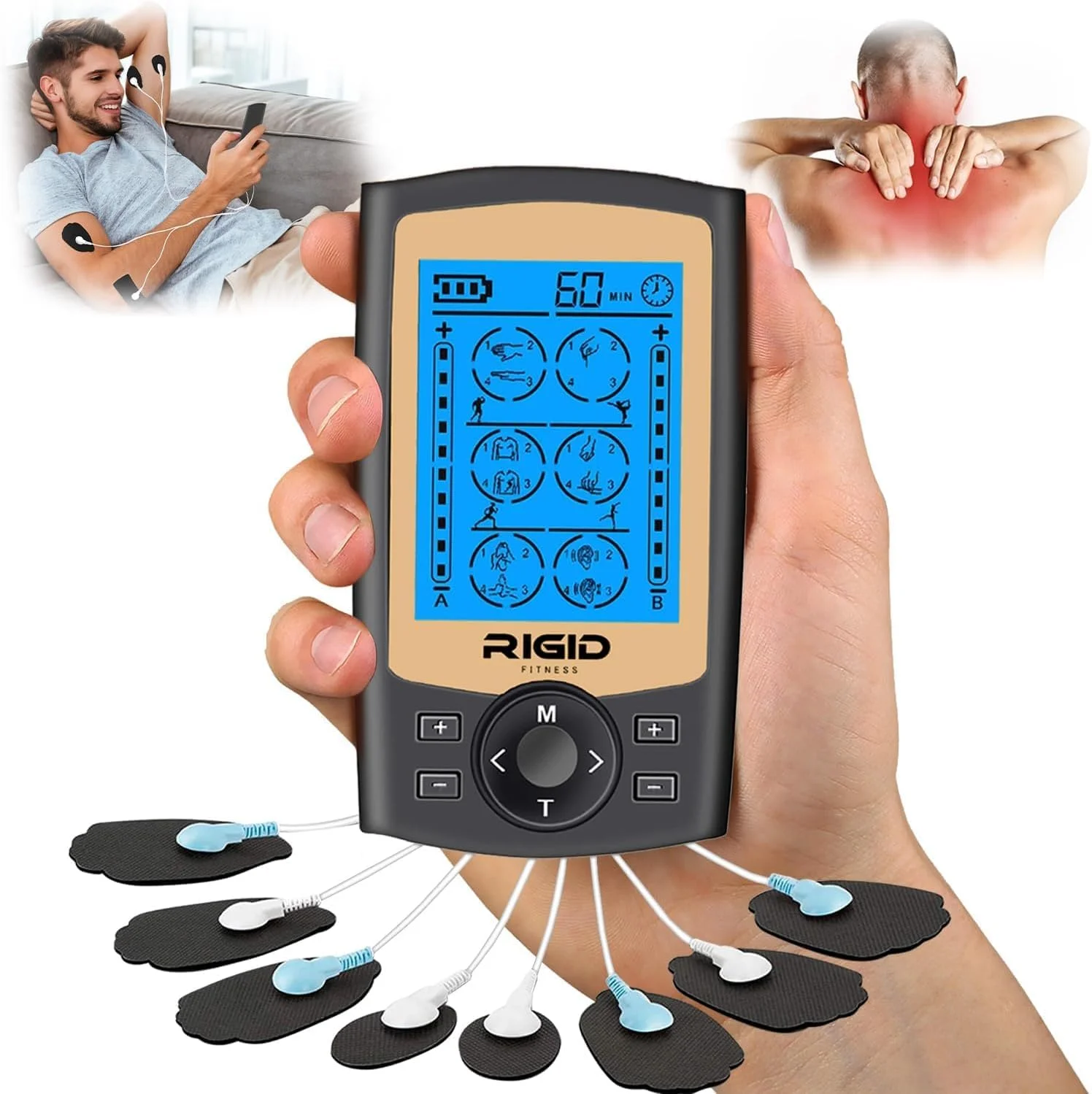 دستگاه تحریک عضلات TENS EMS با 24 حالت ماساژ - ایده آل برای علاقه مندان به آرامش و تناسب اندام - شامل 10 پد الکترود و کیف حمل