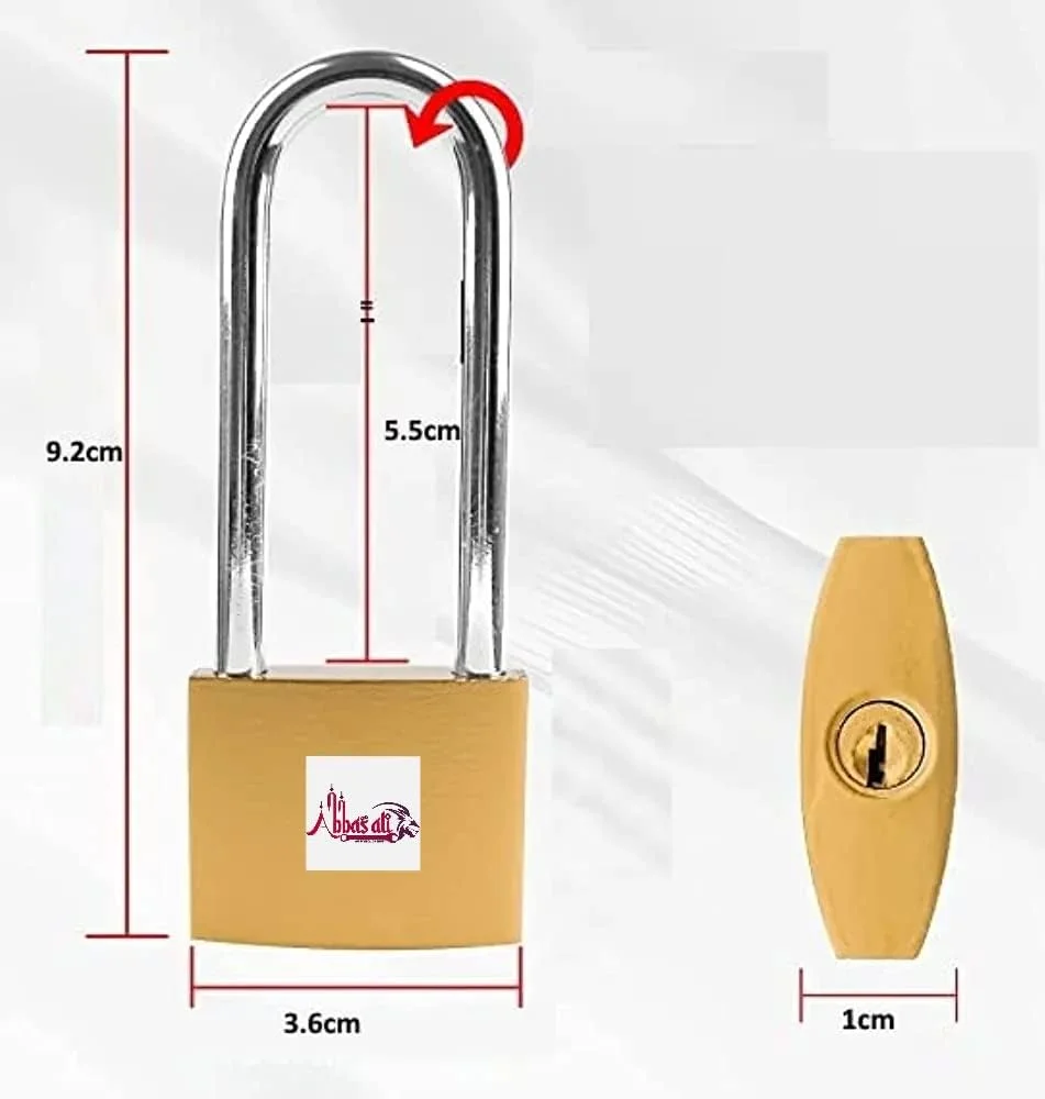 قفل آویز بلند عباسعلی با کلید - قفل امنیتی بیرونی برای سوله، گاراژ، باغ، دروازه و غیره (3 عدد)