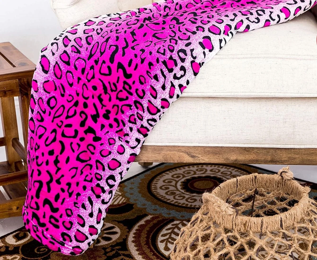 پتو طرح گورخر پلنگی زرافه سافاری حیوانات مناسب تمام فصول، بسیار نرم و گرم، مناسب مبل، کاناپه، تخت خواب سایز کوئین/کینگ (پلنگی صورتی، کوئین)