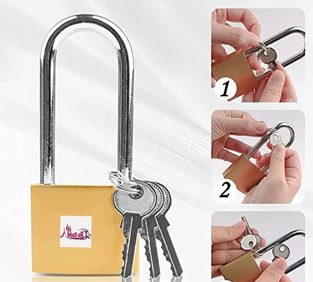 قفل آویز بلند عباسعلی با کلید - قفل امنیتی بیرونی برای سوله، گاراژ، باغ، دروازه و غیره (3 عدد)
