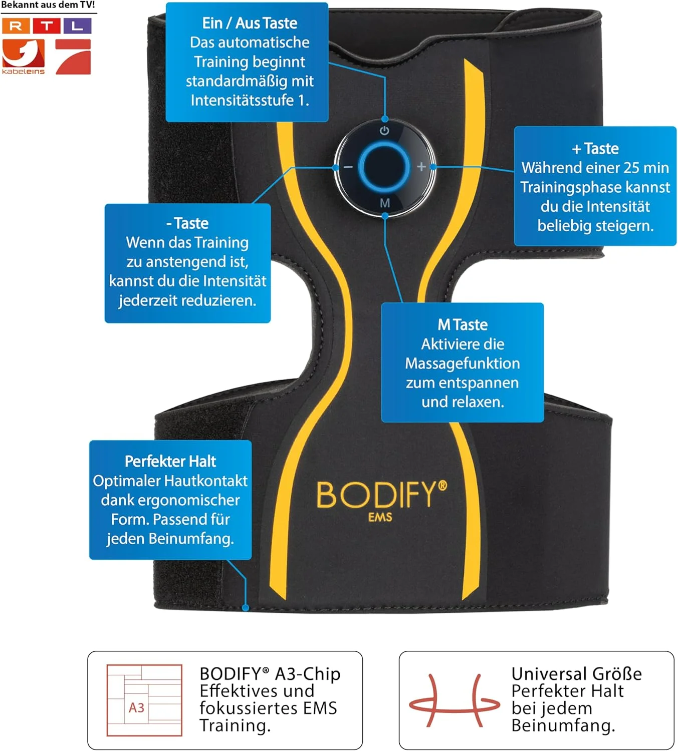 دستگاه تحریک عضلات پا Bodify® EMS - تحریک هدفمند عضلات پا - عضله سازی - دستگاه تحریک عضلات ران - دستگاه تمرین عضلات برای آقایان و بانوان مدل اصلی