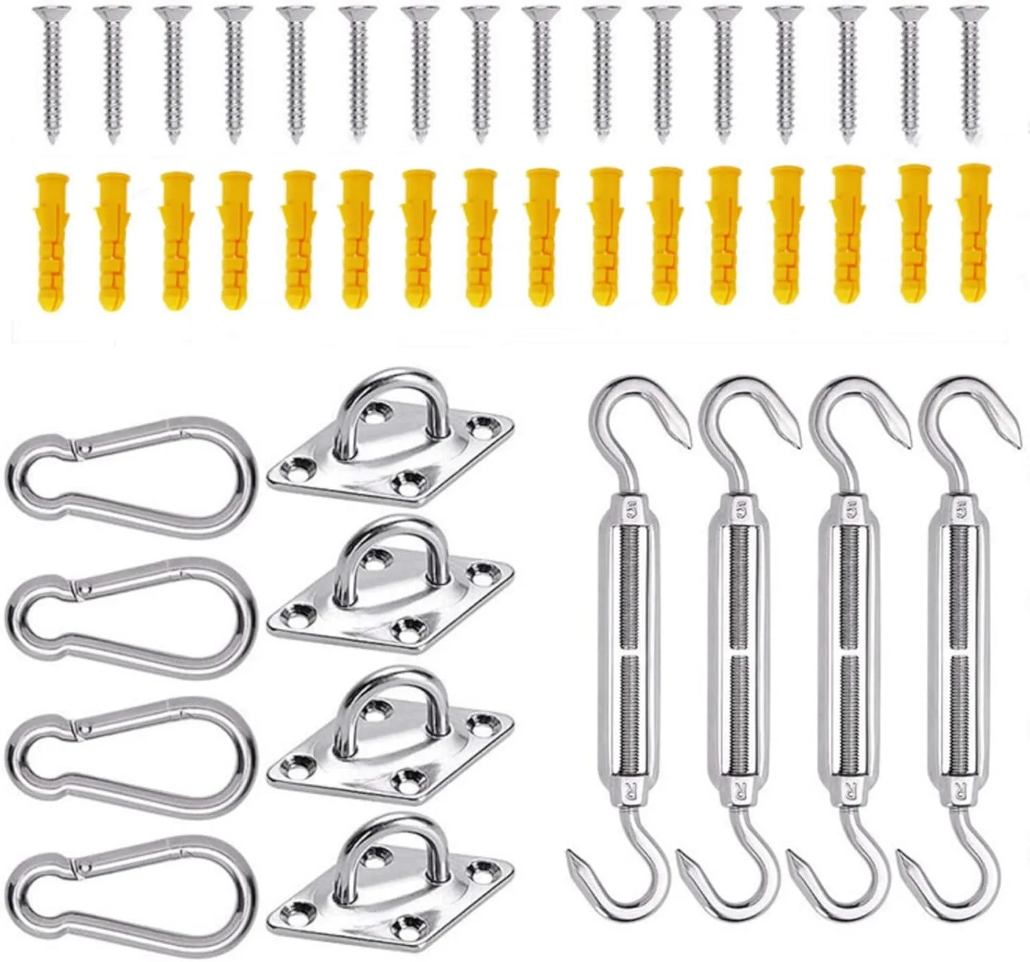 کیت سخت افزاری سایبان 5 میلی متری - مجموعه لوازم جانبی نصب سایه بان استیل ضد زنگ 304، شامل چشم های الماسی، مهارکش ها، قلاب های فشاری برای کمپینگ، پیک نیک، کشش و محکم کردن کیت سخت افزاری سایبان 5 میلی متری - مجموعه لوازم جانبی نصب سایه بان استیل ضد زنگ 304، شامل چشم های الماسی، مهارکش ها، قلاب های فشاری برای کمپینگ، پیک نیک، کشش و محکم کردن