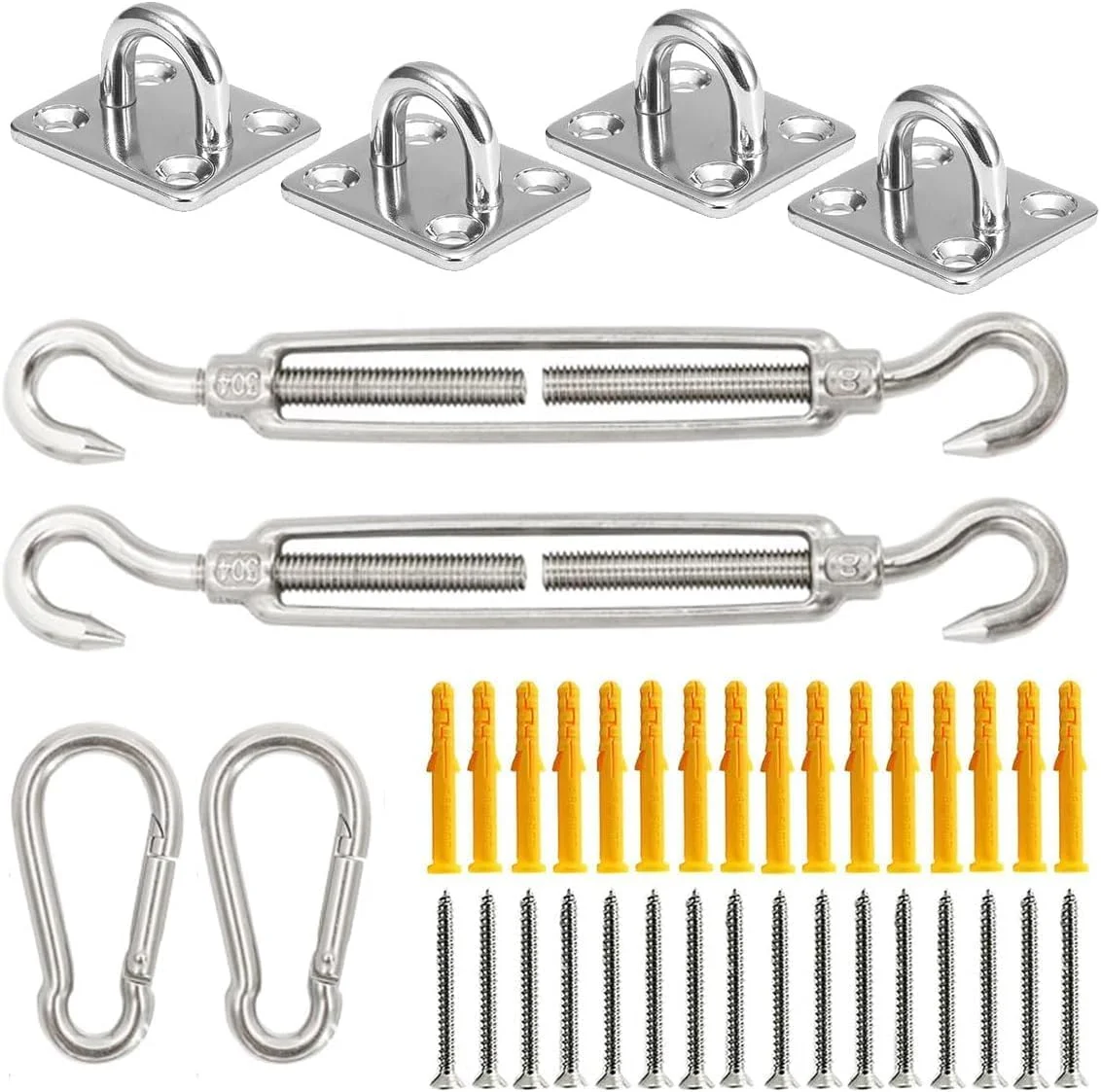 کیت نصب سایبان مسیر ابریشم - ست سخت افزاری سنگین M6 با فولاد ضد زنگ 304، مهارکش قابل تنظیم و براکت های دیواری برای سایه بان های مثلثی و مربعی باغ