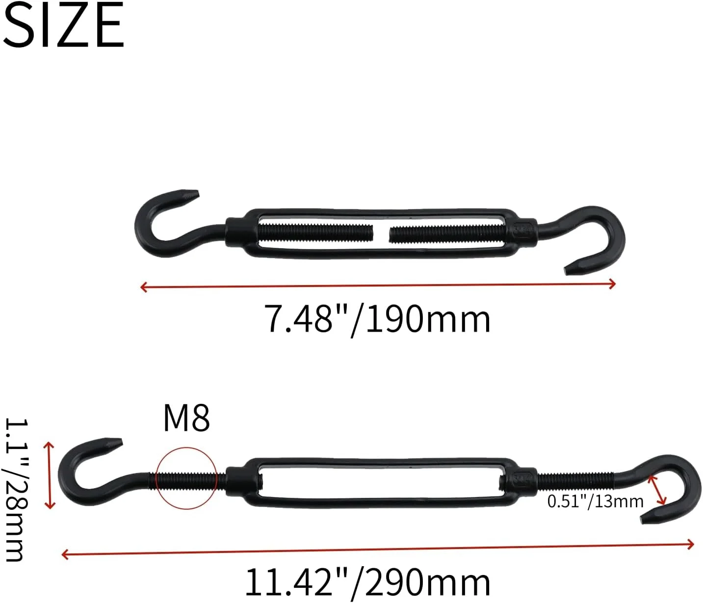 4 عدد بست فلزی M8 از جنس استیل ضد زنگ، قلاب و چشمی کششی، تنظیم کننده سیم بکسل مشکی قابل تنظیم، بست های تزئینی برای آویزان کردن سایه بان در باغ 4 عدد بست فلزی M8 از جنس استیل ضد زنگ، قلاب و چشمی کششی، تنظیم کننده سیم بکسل مشکی قابل تنظیم، بست های تزئینی برای آویزان کردن سایه بان در باغ