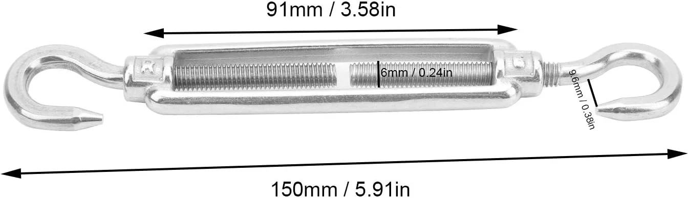 10 عدد بست فلزی قلاب و قلاب از جنس استنلس استیل 304، سیم جمع کن فولادی، بست فلزی نوع قلاب M6