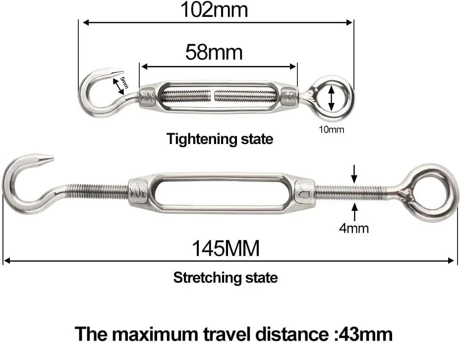 6 عدد سیم بکسل سفت کن M4 استیل ضد زنگ، بست قابل تنظیم با قلاب و چشمی، مقاوم 6 عدد سیم بکسل سفت کن M4 استیل ضد زنگ، بست قابل تنظیم با قلاب و چشمی، مقاوم