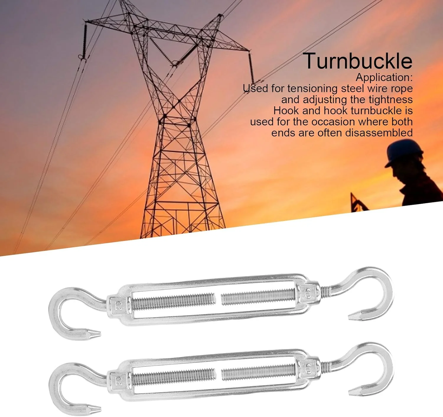 10 عدد بست فلزی قلاب و قلاب از جنس استنلس استیل 304، سیم جمع کن فولادی، بست فلزی نوع قلاب M6