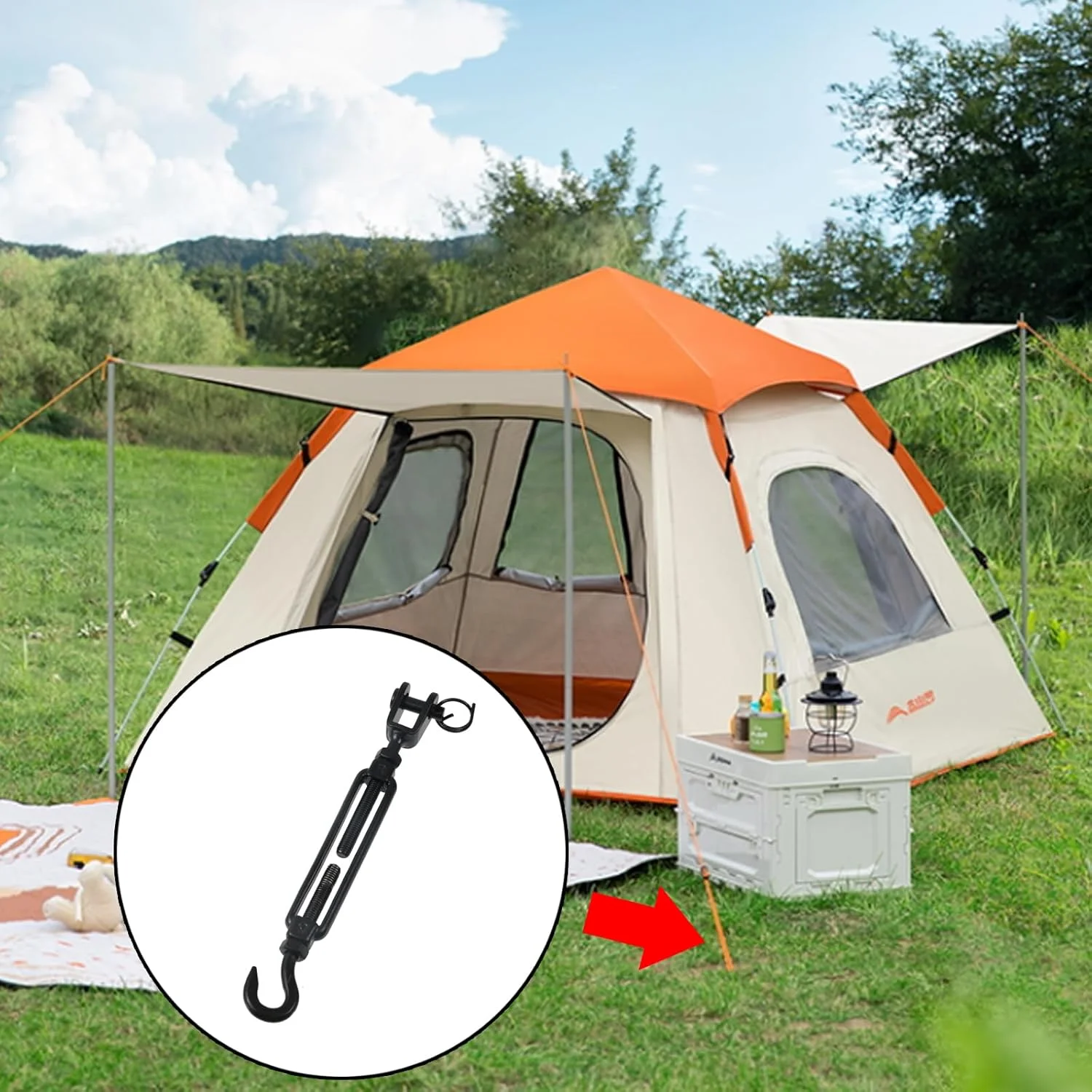 دو عدد مهارکش M5، فولاد ضد زنگ 304، دهانه و قلاب سنگین، سیم بکسل مهارکش برای کابل ها، نصب طناب چادر