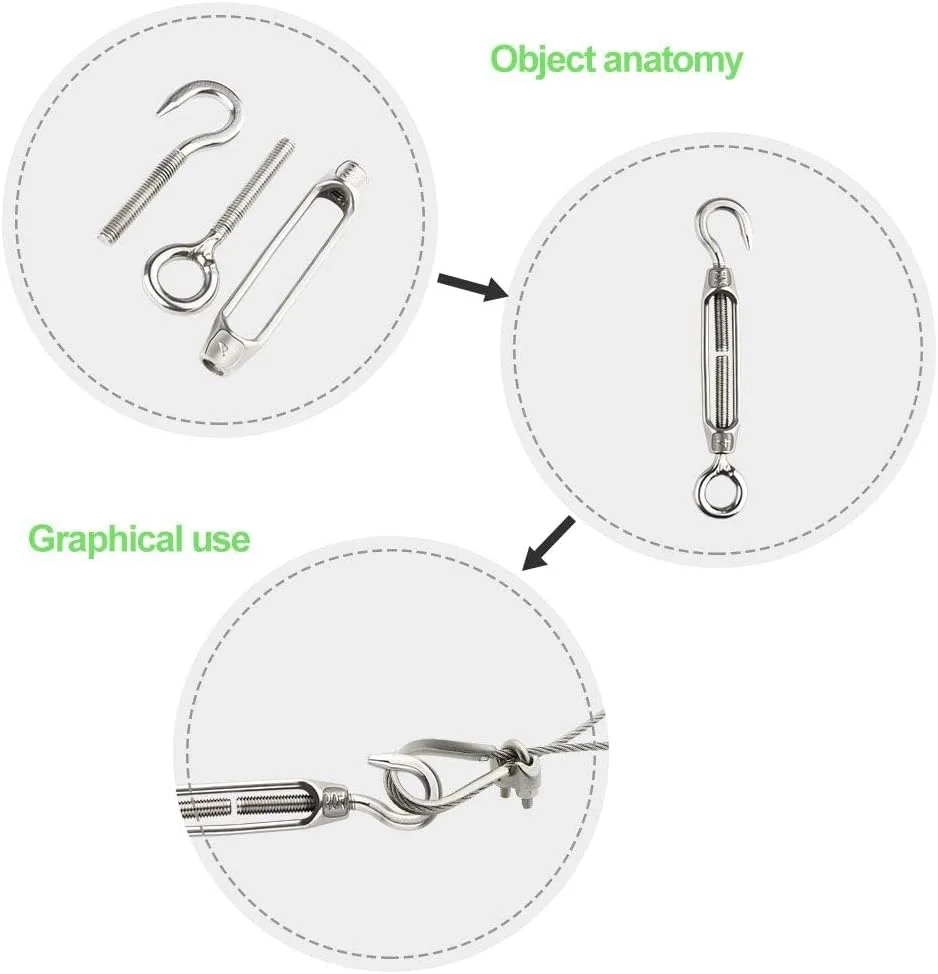 6 عدد سیم بکسل سفت کن M4 استیل ضد زنگ، بست قابل تنظیم با قلاب و چشمی، مقاوم 6 عدد سیم بکسل سفت کن M4 استیل ضد زنگ، بست قابل تنظیم با قلاب و چشمی، مقاوم