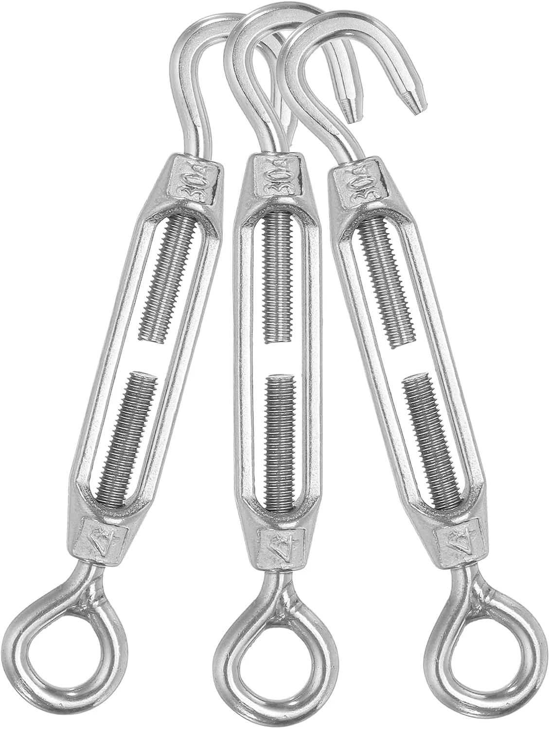 مهارکش قلاب و چشمی M4 برای کشش سیم بکسل، مهارکش استیل ضد زنگ 304 قابل تنظیم برای آویز ریسه و سایبان، بسته 3 عددی