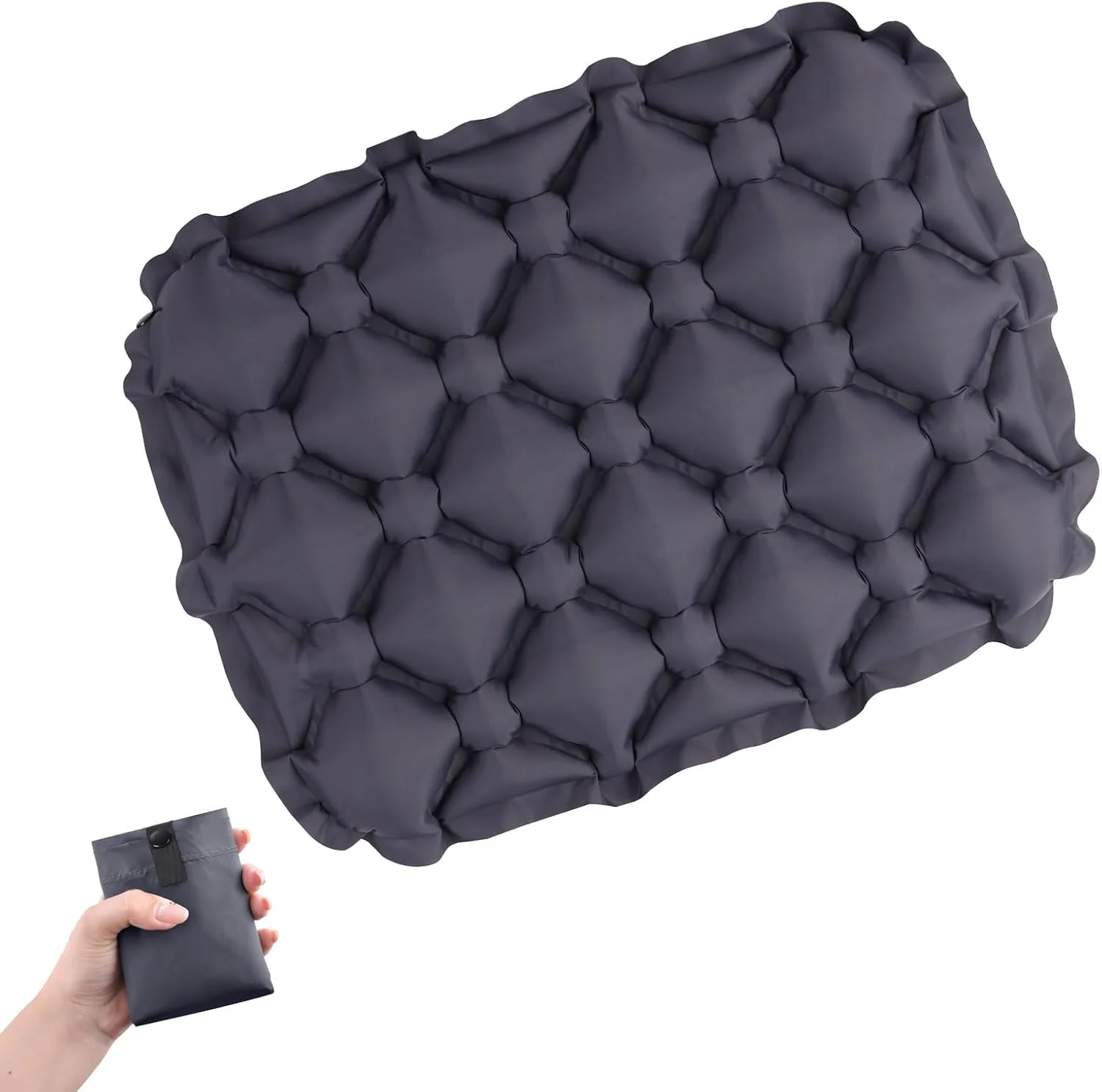 بالشتک صندلی بادی Azarxis، مسافرتی، قابل حمل، سبک وزن، پد صندلی استادیوم بادی با کیف نگهداری برای هواپیما، کمپینگ، سکو، پیاده روی، دفتر، ماشین، فضای باز (خاکستری تیره)