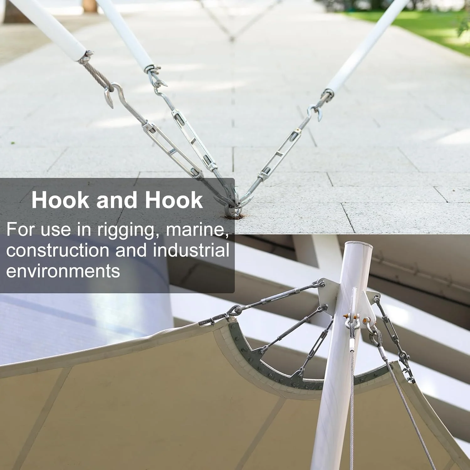 مهارکش چشمی-چشمی M4 برای کشش سیم و کابل، مهارکش قابل تنظیم استیل ضد زنگ 304 برای آویز ریسه و سایبان، بسته 3 عددی