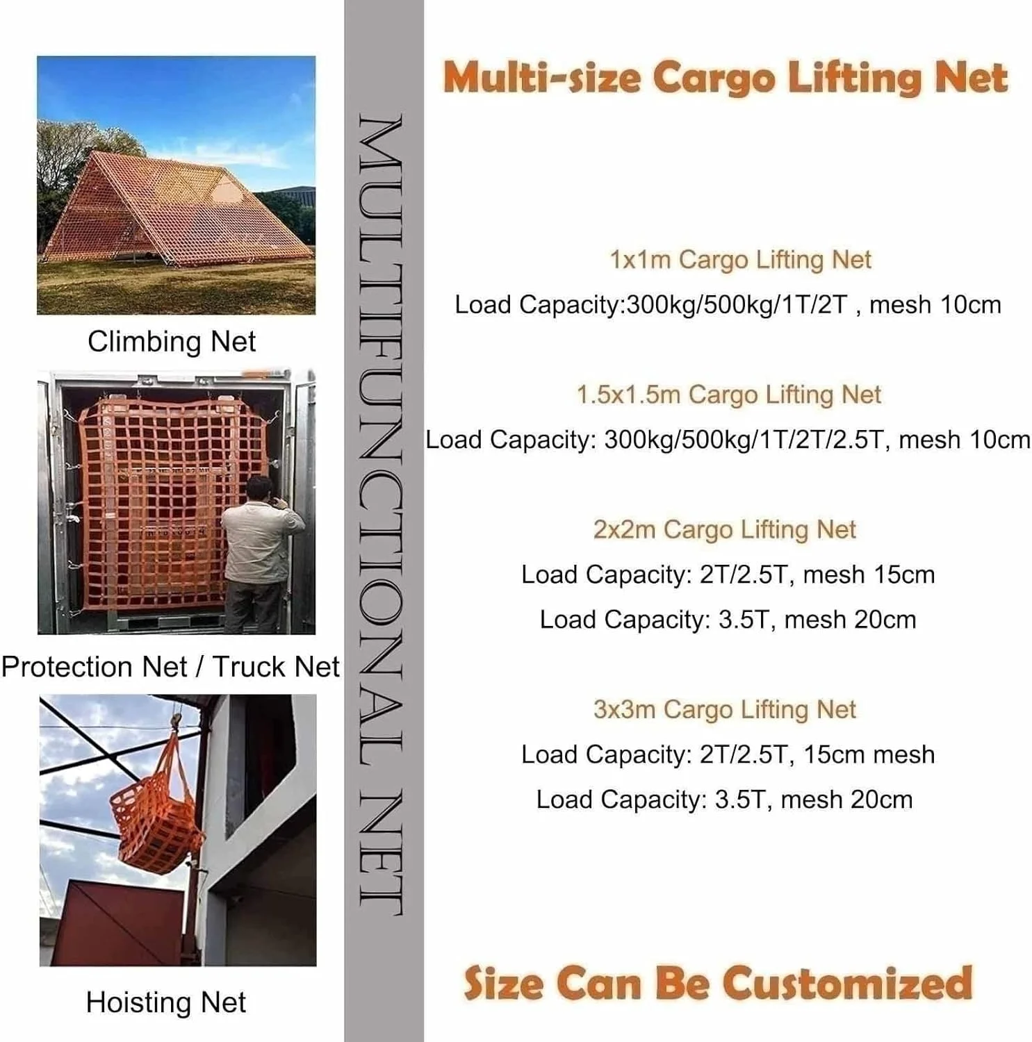 تور حمل بار اجسام سنگین - تور حمل بار پالت، تور تخت حمل بار، تسمه های ایمنی تور حمل بار، تور صخره نوردی فضای باز، تور حمل بار ون، تسمه های جابجایی مواد با قابلیت تحمل بار قوی (اندازه: 2 در 2)