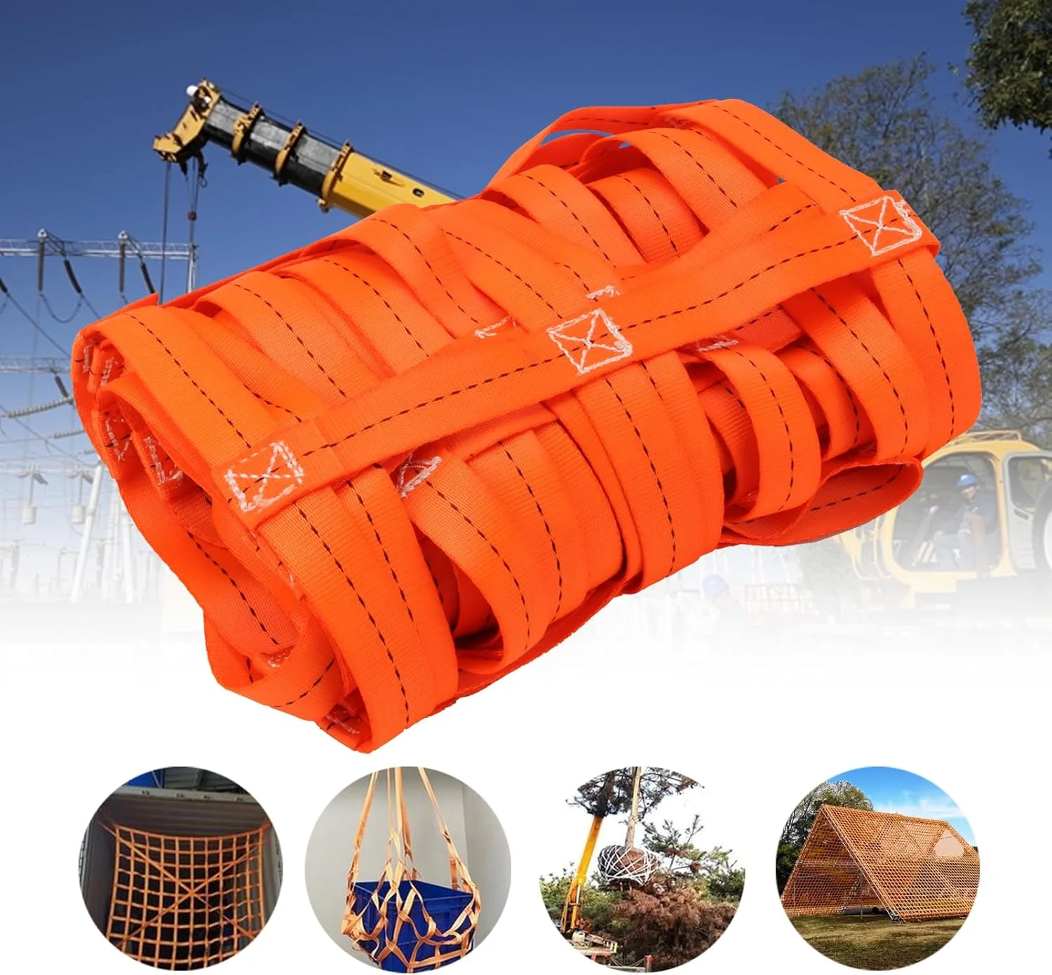 تسمه های توری ایمنی برای بلند کردن بار، توری تخت نایلونی 1x1 متر برای حمل و بلند کردن بار، توری مشبک مربعی برای جابجایی، کشیدن، بلند کردن و تخلیه بارهای سنگین در ساخت و ساز