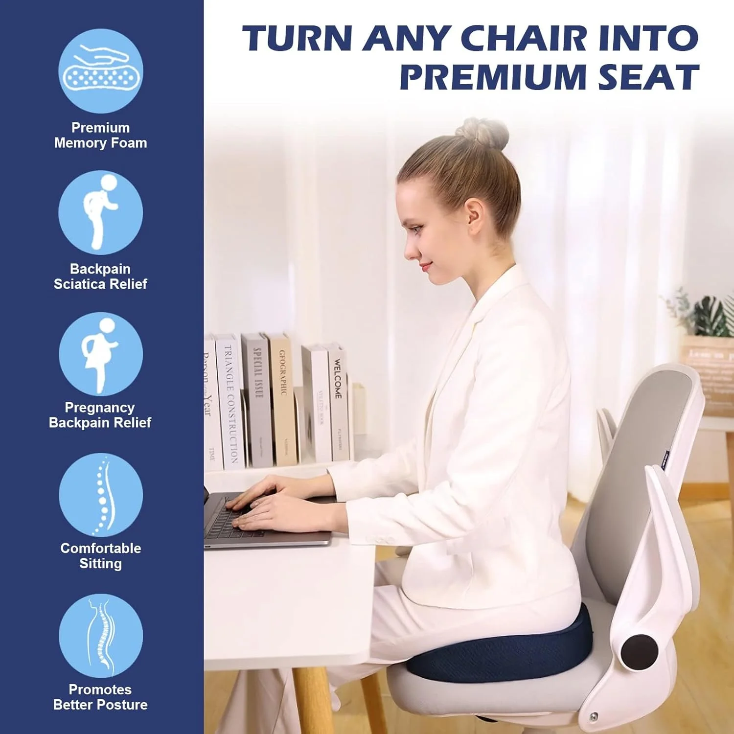 بالشتک صندلی آزونی، بالشتک صندلی اداری فوم حافظه دار ممتاز، بالشتک دنبالچه ضد لغزش قابل تنظیم، بالش سیاتیک برای نشستن درد دنبالچه بالشتک صندلی خودرو، آبی بالشتک صندلی آزونی، بالشتک صندلی اداری فوم حافظه دار ممتاز، بالشتک دنبالچه ضد لغزش قابل تنظیم، بالش سیاتیک برای نشستن درد دنبالچه بالشتک صندلی خودرو، آبی