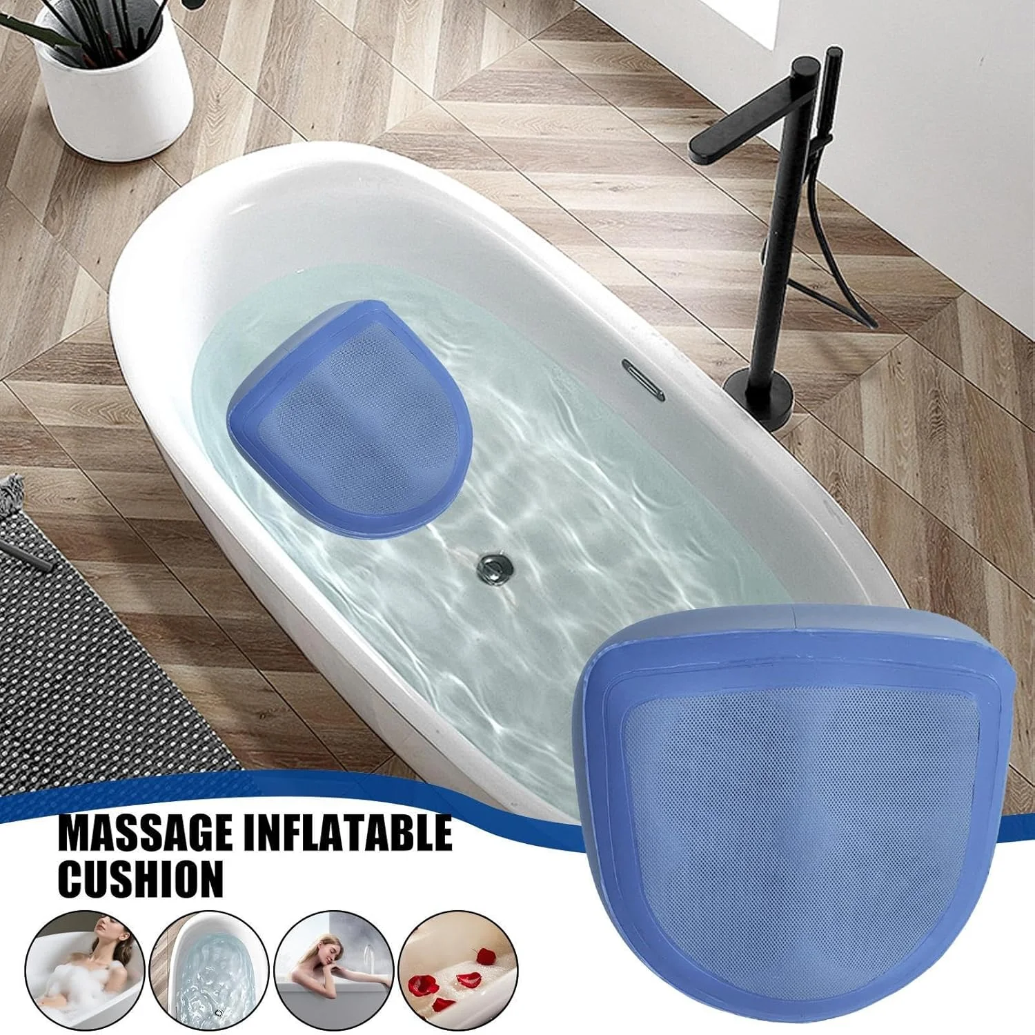 بالشتک صندلی بادی تقویت کننده، صندلی ضخیم و پشتیبان مسافرتی بادی با زیره ضد لغزش - بالشتک قابل حمل توری هوا برای کمپینگ، هواپیما، میز کار، محل کار، رانندگی روزانه، ماشین