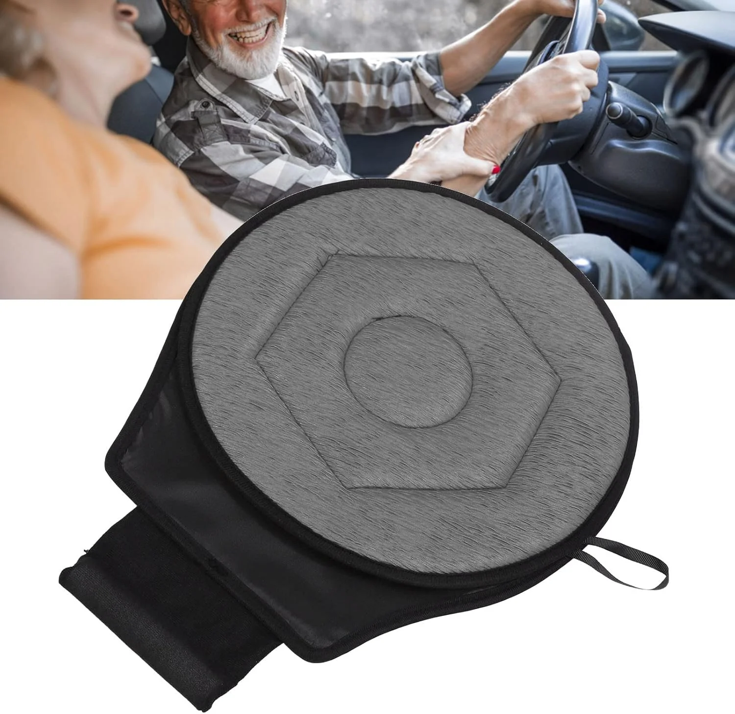 بالشتک گرد چرخشی خودرو Haofy، بالشتک با شکل هندسی لوزی شکل چرخان 360 درجه برای سالمندان، پارچه بافتنی پلی استر قابل تنفس (خاکستری)