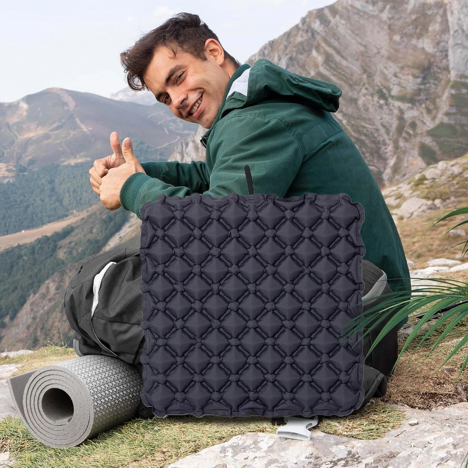 بالشتک بادی | نشیمنگاه بادی استادیومی، پشتیبانی قابل حمل برای تسکین درد ناشی از نشستن طولانی مدت در محل کار، رانندگی، مسافرت و کمپینگ