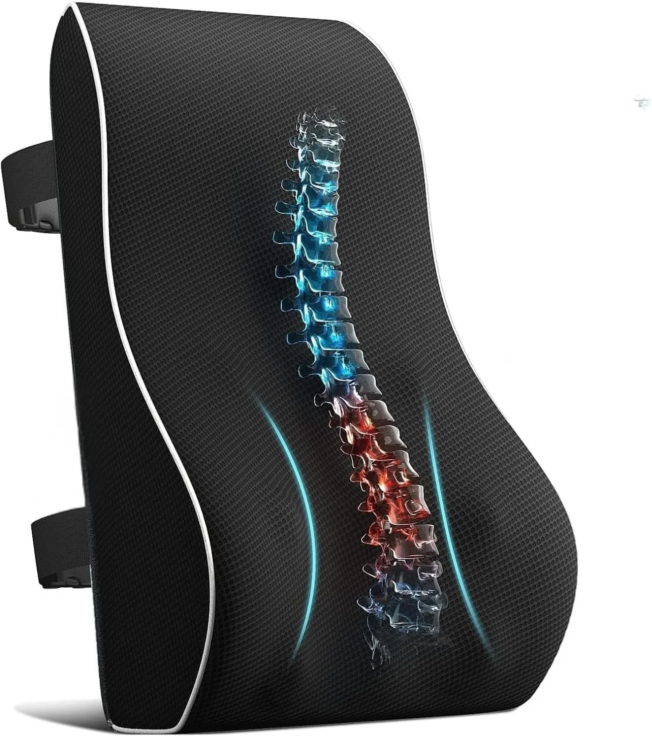 بالشتک پشتی کمری لیموس برای صندلی اداری و خودرو - کوسن تسکین درد کمر با فوم حافظه‌دار، روکش توری سه بعدی قابل تنفس، بندهای دوتایی قابل تنظیم - پشتیبانی ارگونومیک کمر برای صندلی گیمینگ، میز