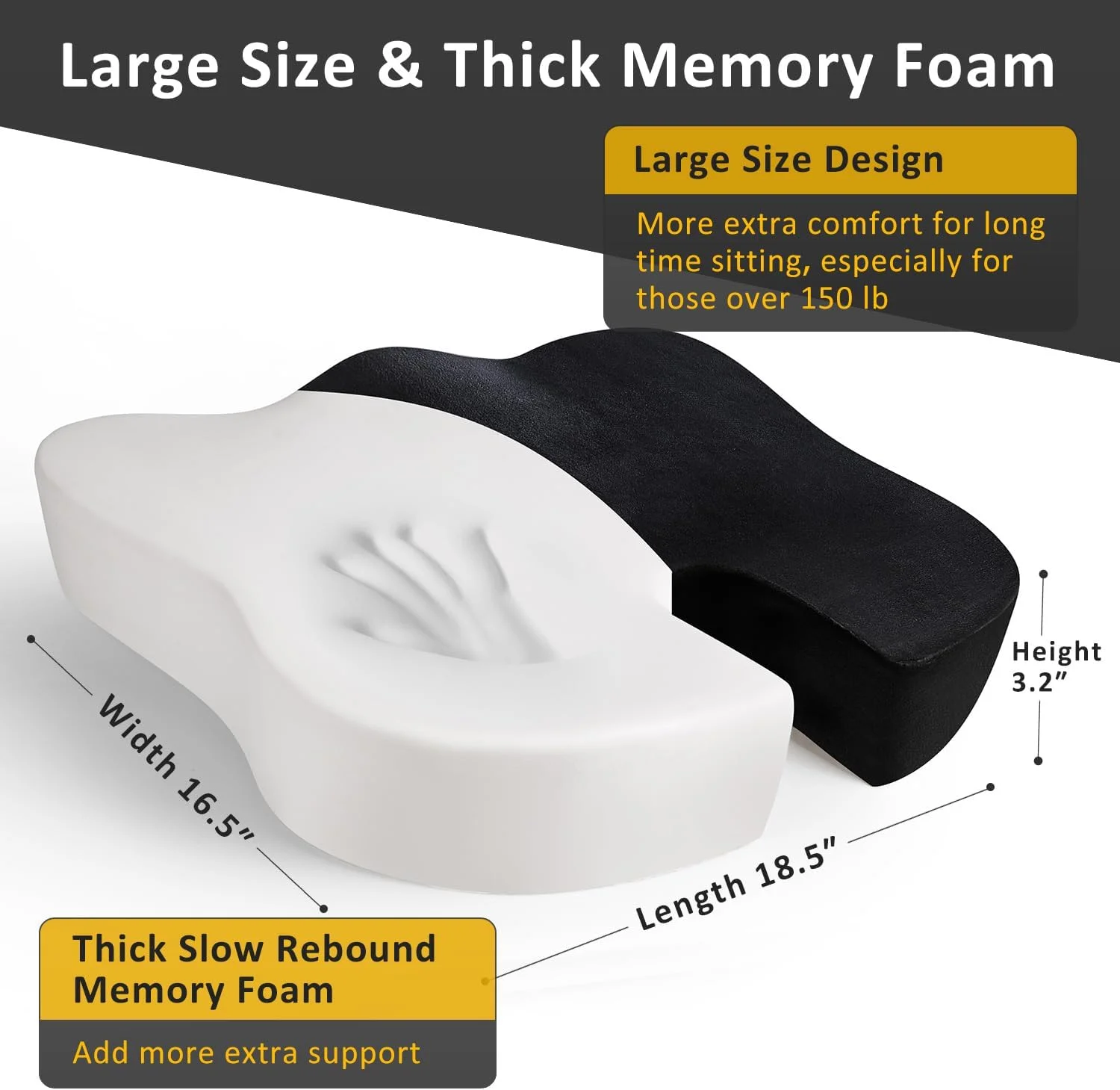 بالشتک صندلی، بالشتک صندلی اداری، بالشتک صندلی، بالشتک های صندلی بزرگ و ضخیم فوم حافظه دار برای تسکین درد دنبالچه، سیاتیک و کمر (روکش مخملی، مشکی)